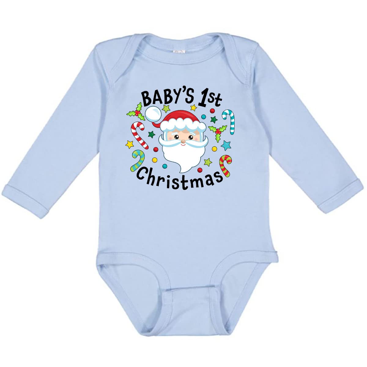 Inktastic Baby's 1st Christmas Santa with Candy Canes Long Sleeve Bodysuit - Adorable Holiday Outfit for Newborns & Infants - Perfect for Christmas Photos, Family Gatherings & Festive Celebrations