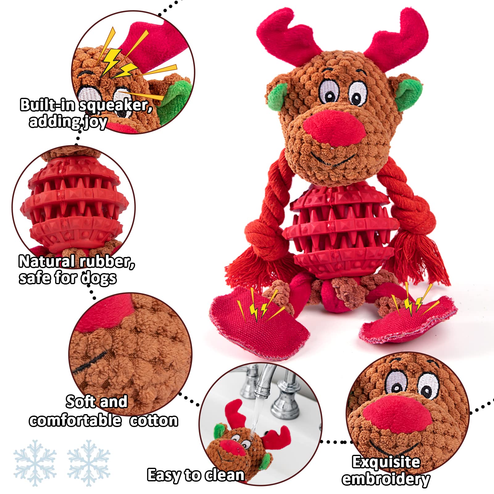MEWTOGO Christmas Squeaky Dog Toys - Durable Chew Toys for Aggressive Chewers, Interactive Puppy Chew Toys for Large Medium Small Dogs (Elk Design) - Perfect Holiday Gift for Pets & Fun Playtime Indoors/Outdoors