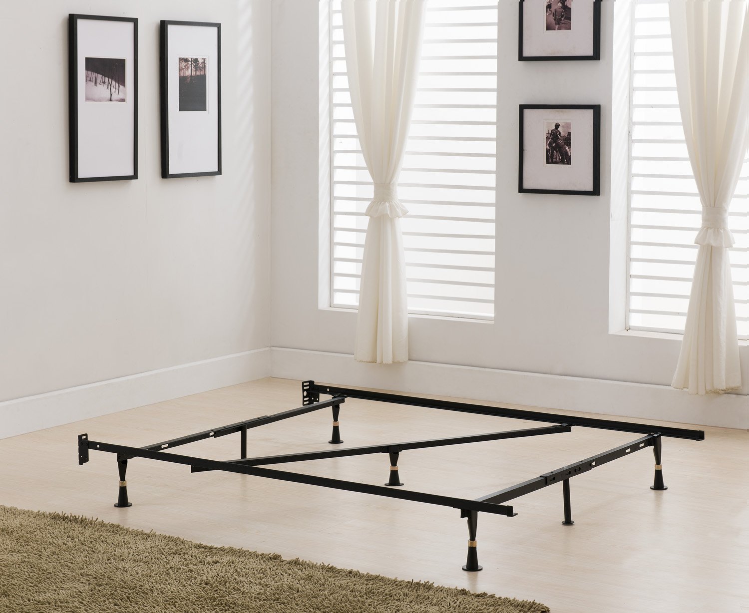 Heavy Duty 7-Leg Adjustable Metal Bed Frame with Center Support Bar - Queen/Full/Full XL/Twin/Twin XL Sizes - Sturdy Black Bed Foundation for Home, Dorm & Guest Room Use