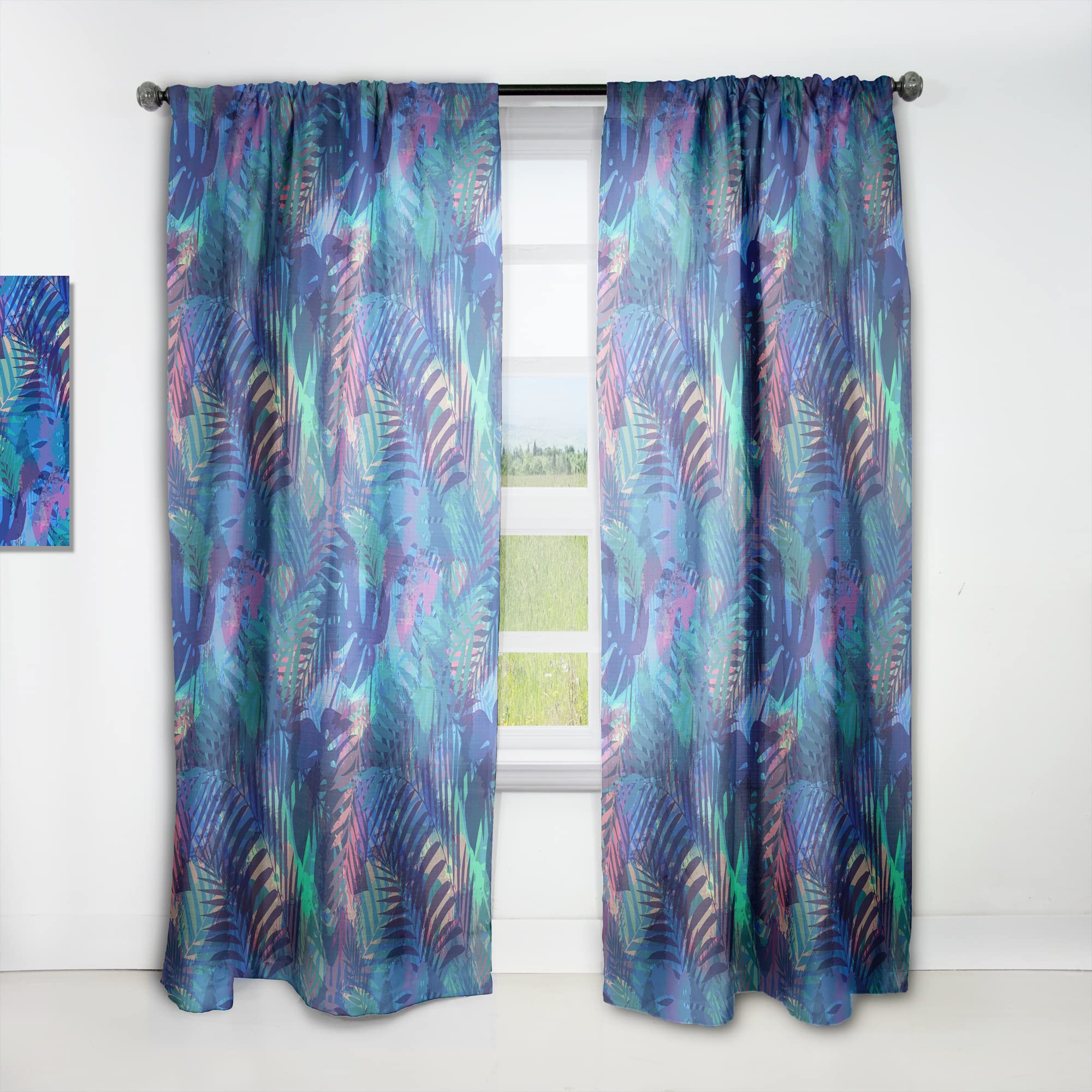 Tropical Palm Leaf Print Blackout Curtains - Thermal Insulated Single Panel 52x84 - Perfect for Bedroom & Living Room Window Treatments | Sun Protection & Energy Saving