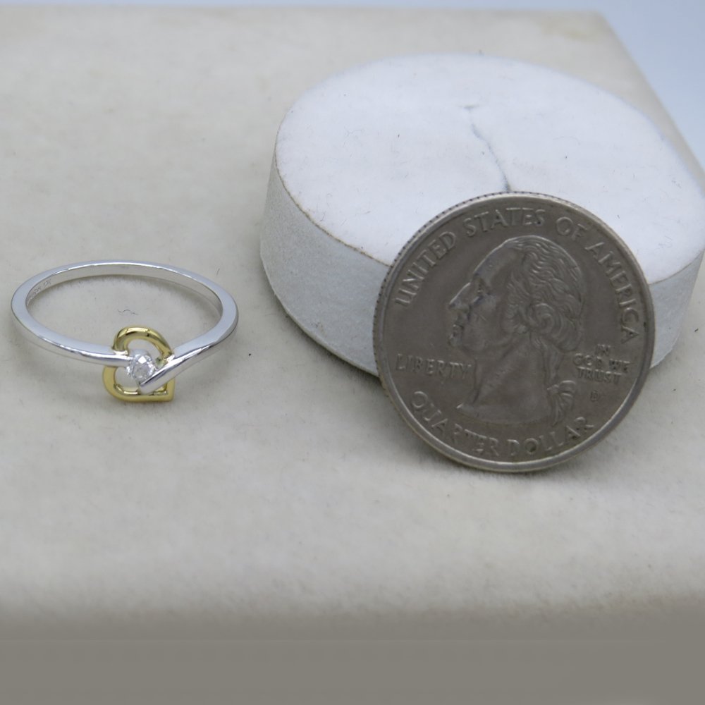0.06 Cttw Round White Diamond Heart Promise Ring for Women - 10K White & Yellow Gold - Elegant Gift for Valentine's Day, Anniversary or Proposal