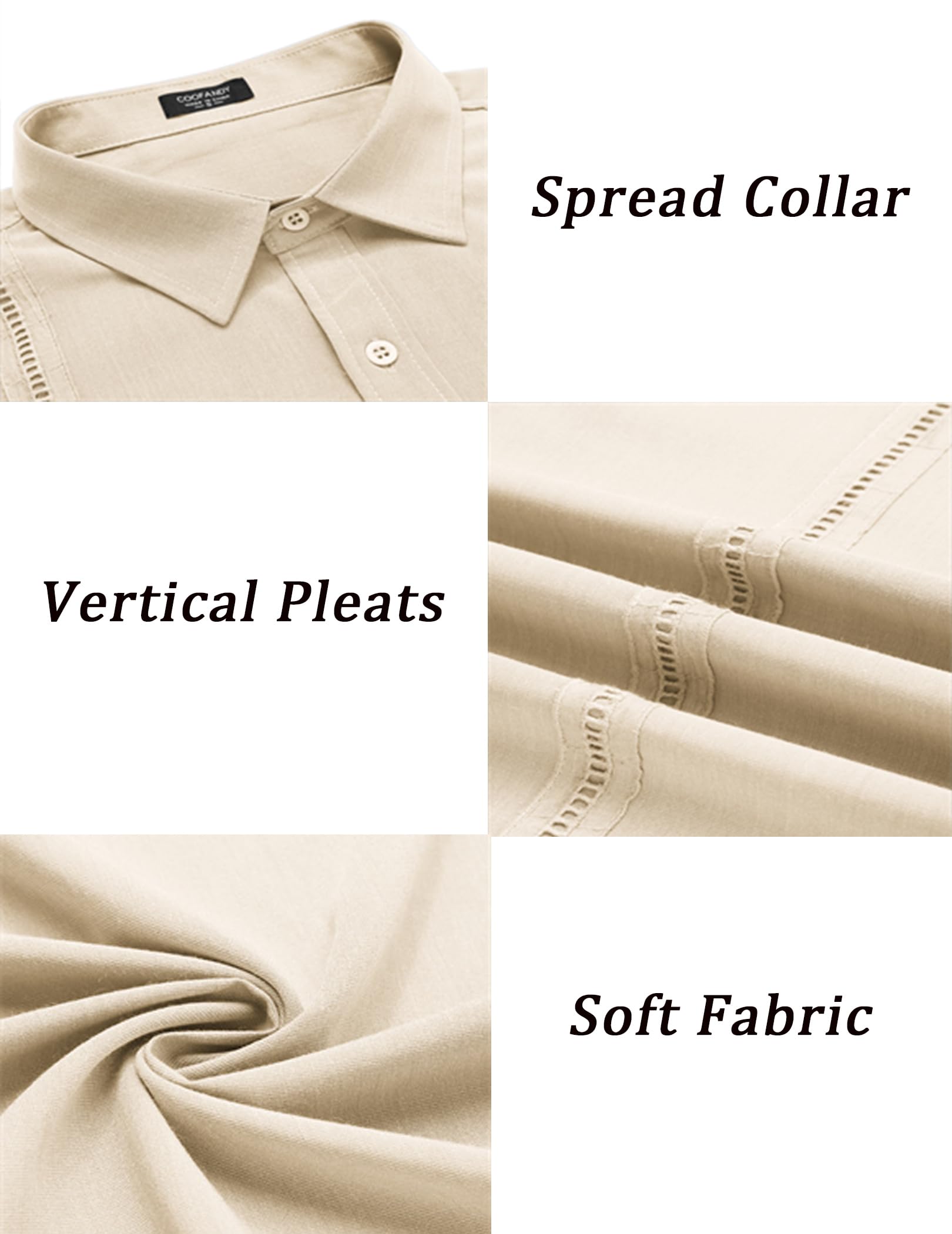 COOFANDY Men's Cuban Guayabera Shirt - Stylish Button Down Long Sleeve Casual Beach Shirt for Summer, Vacations & Tropical Weddings | Breathable Linen Blend Fabric