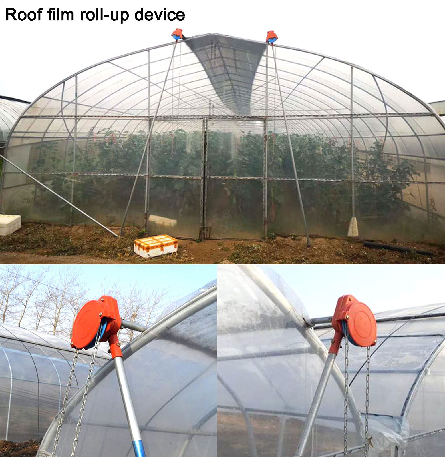 Manual Greenhouse Winch - Film Roll-Up Coiler for Sidewall & Roof Ventilation | Adjustable Chain (4m/6m/8m) | Durable Greenhouse Ventilation Tool for Home Gardens & Commercial Farms
