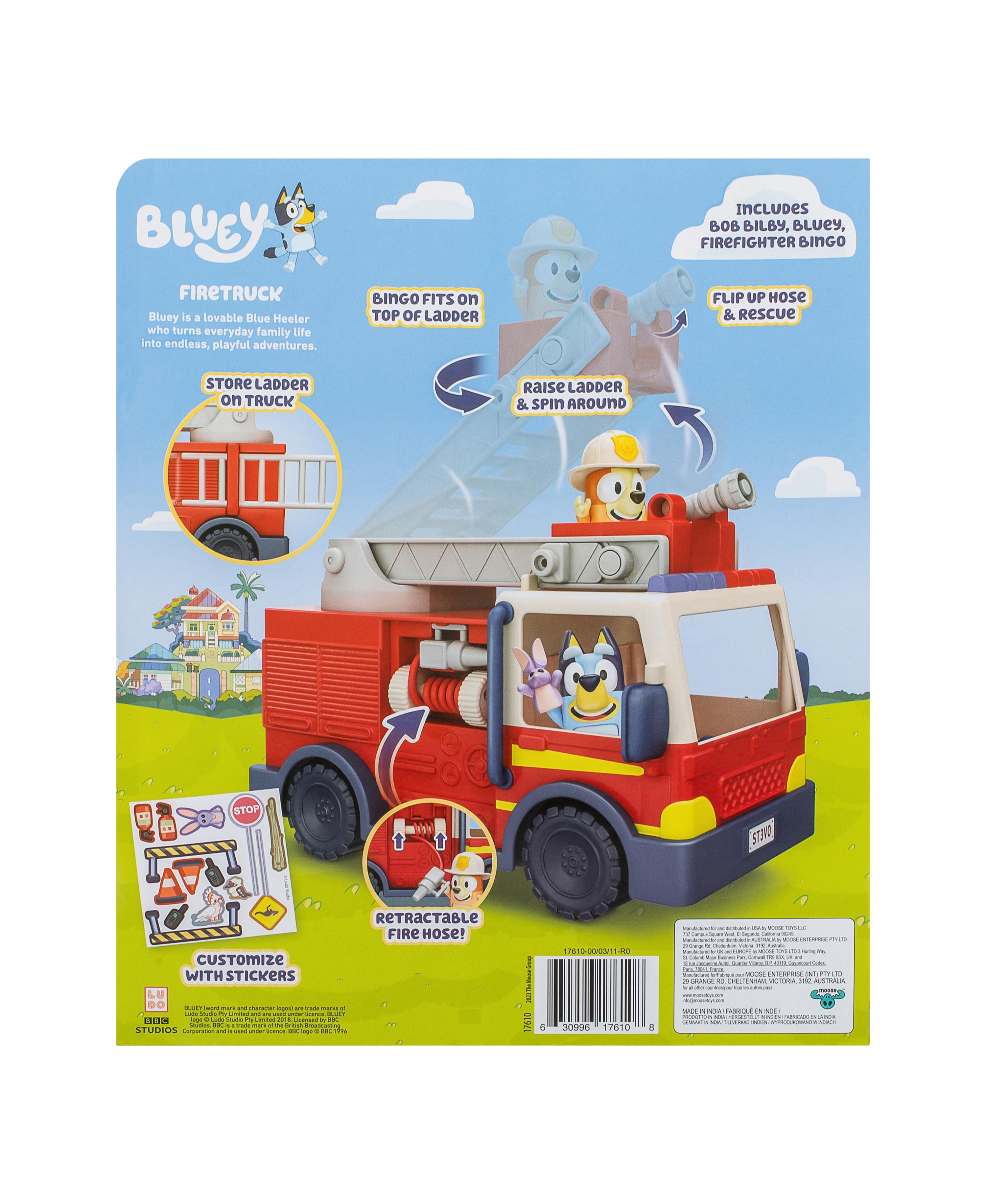Bluey S10 Fire Truck Playset with 2 Figures, Ladder & Accessories - Interactive Toy for Kids Ages 3+ | Pretend Play, Birthday Gift & Collectible for Bluey Fans