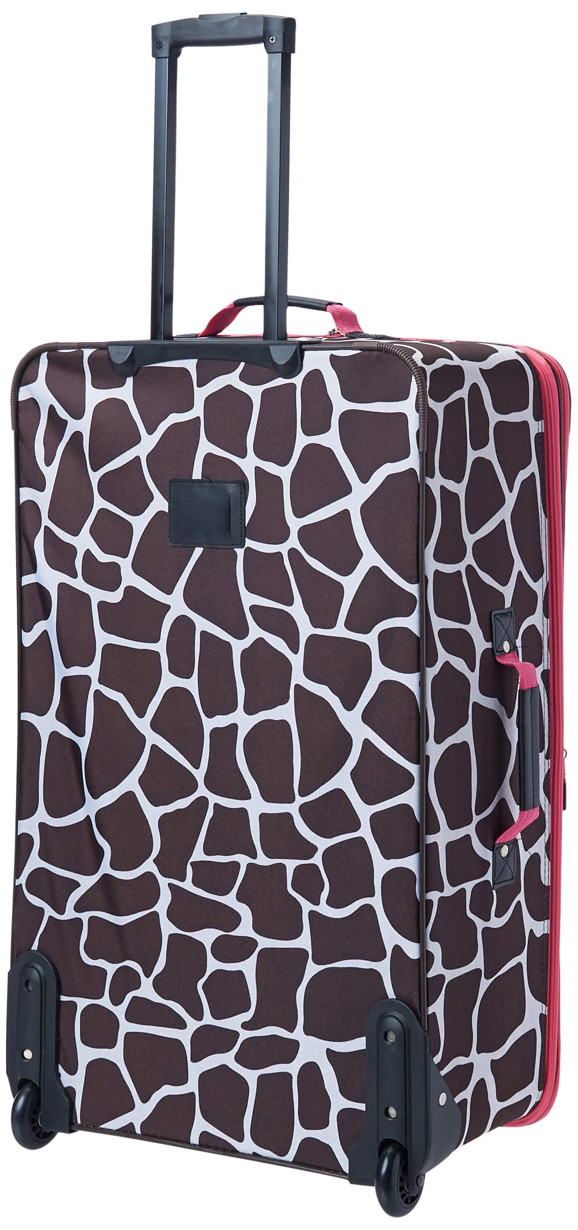 Rockland Fashion Softside Upright Luggage Set with Telescoping Handles - 4-Piece (14/19/24/28 Inch) Pink Giraffe Print Suitcases for Women & Teens - Perfect for Air Travel, Vacation & Business Trips