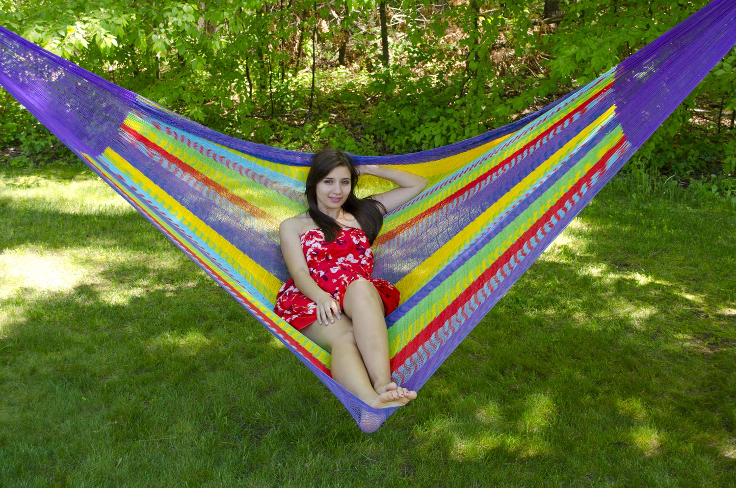 Breezy Point Mayan Mexican Double Hammock - Handwoven Cotton Hammock for Outdoor, Patio, Camping & Beach - Durable & Comfortable for 2 Persons