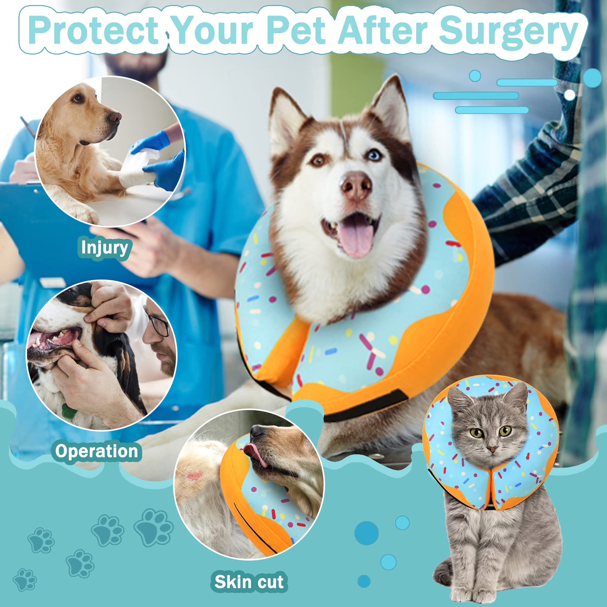 Soft Inflatable Recovery Donut Collar for Dogs & Cats - Adjustable Post-Surgery Cone Alternative for Small, Medium & Large Pets (Blue, Small) - Comfortable & Lightweight for Wound Healing & Daily Use
