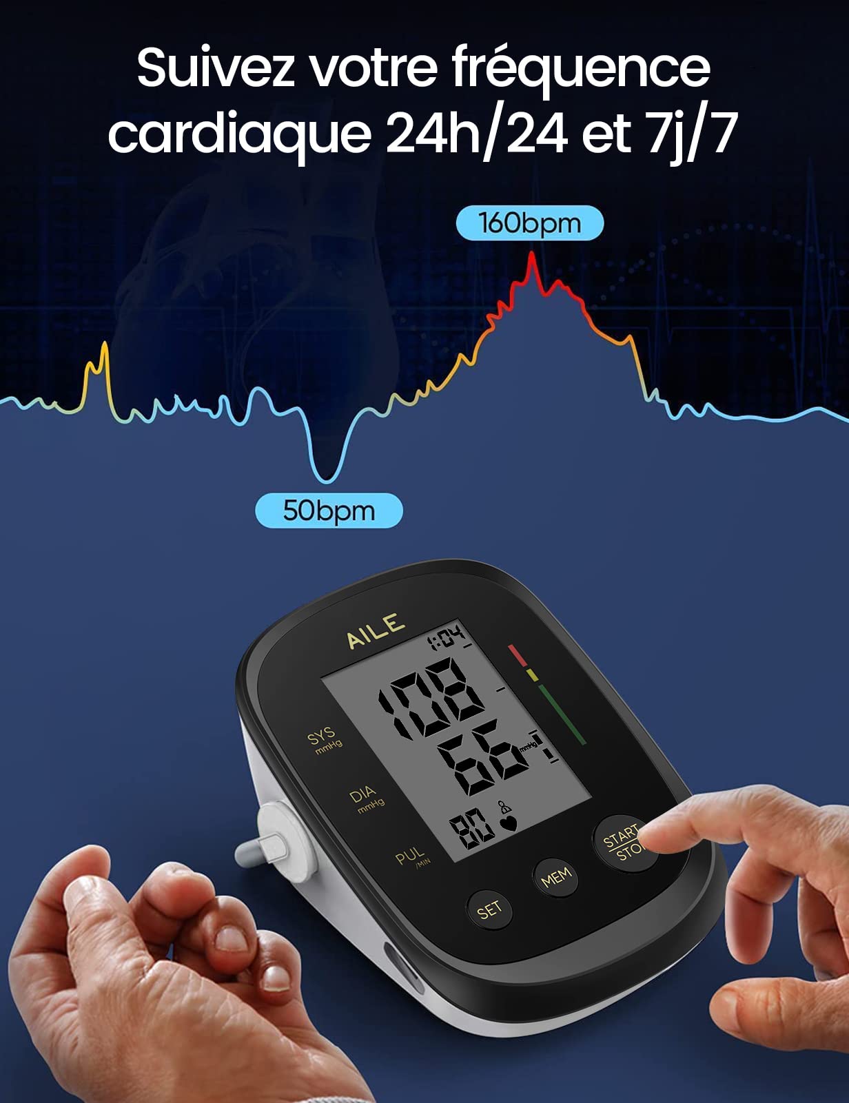 AILE Automatic Upper Arm Blood Pressure Monitor with Large Adjustable Cuff (8.7