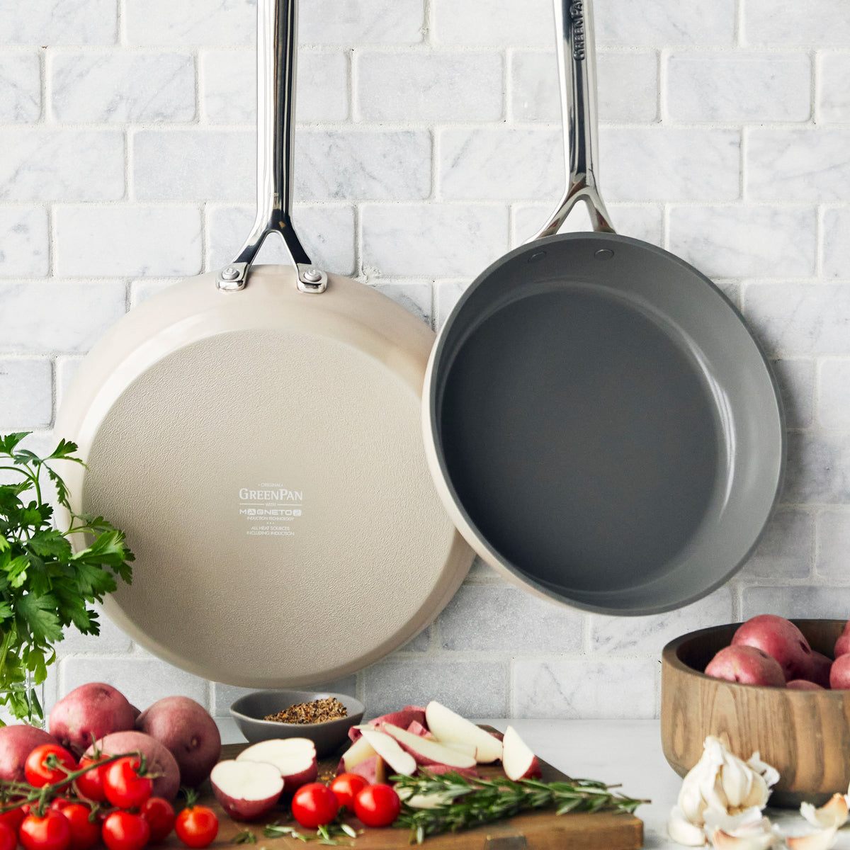 GP5 Colors Ceramic Nonstick 9.5 & 11 Inch Frying Pan Set with Mirror Handles | Taupe Cookware for Healthy Cooking - Perfect for Sauteing, Frying & Everyday Meals