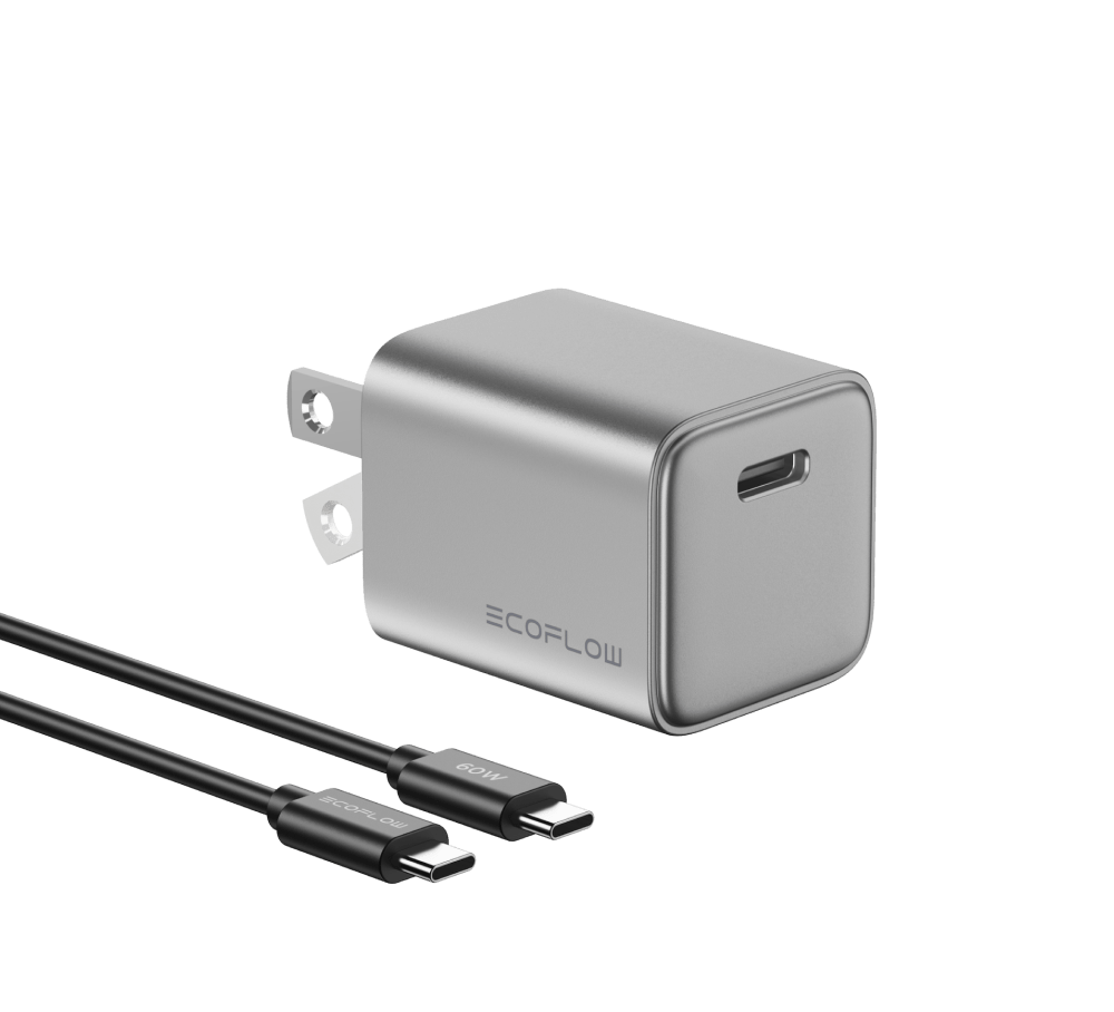 EcoFlow RAPID 30W GaN Fast Charger with 60W USB-C Cable - Compact & Powerful Charging for iPhone, Android, Laptop | Perfect for Travel, Office & Home Use