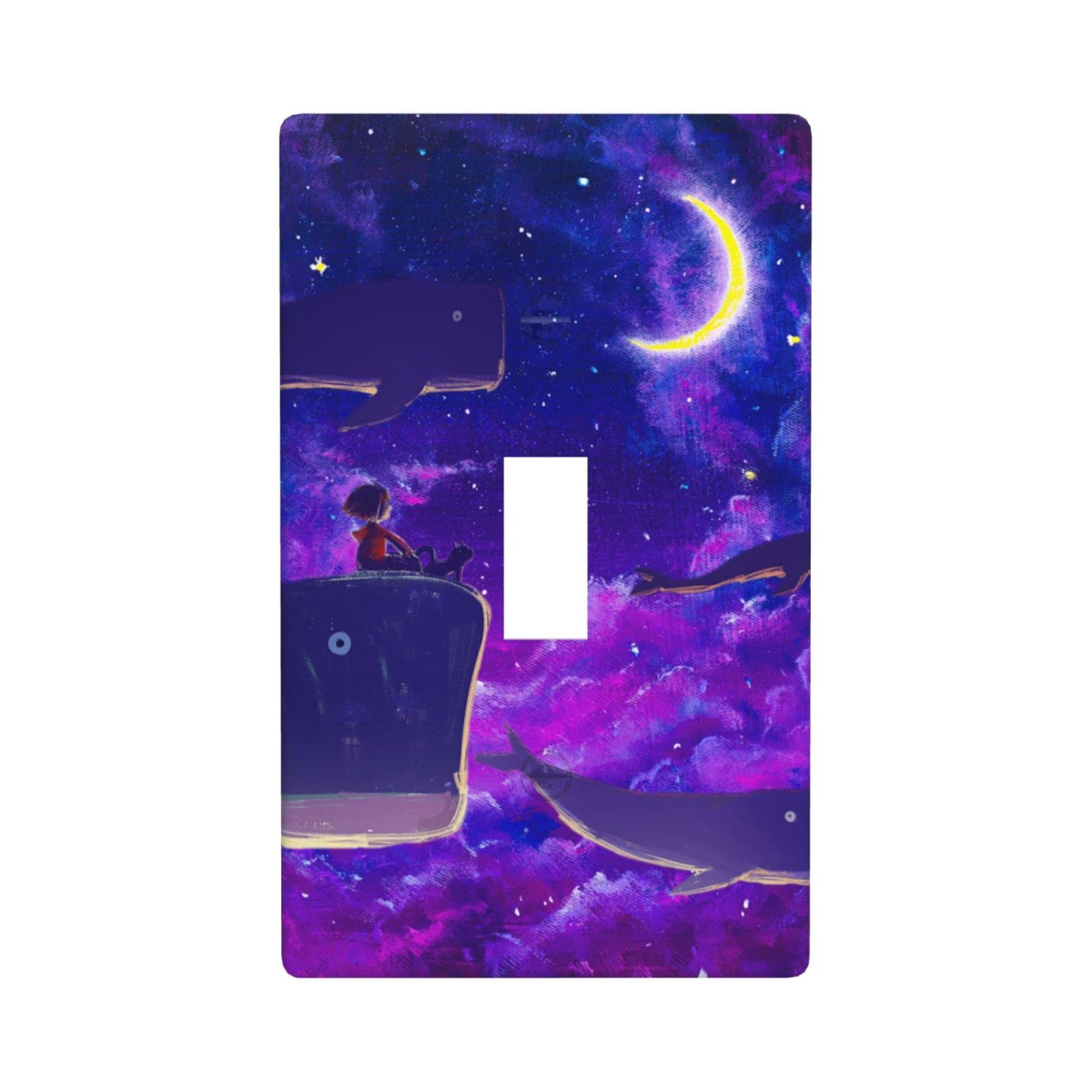 Purple Whale Night Single Gang Toggle Light Switch Cover - Decorative Wall Plate for Kitchen, Bedroom & Living Room - Durable Home Decor Accessory for Modern Interior Design