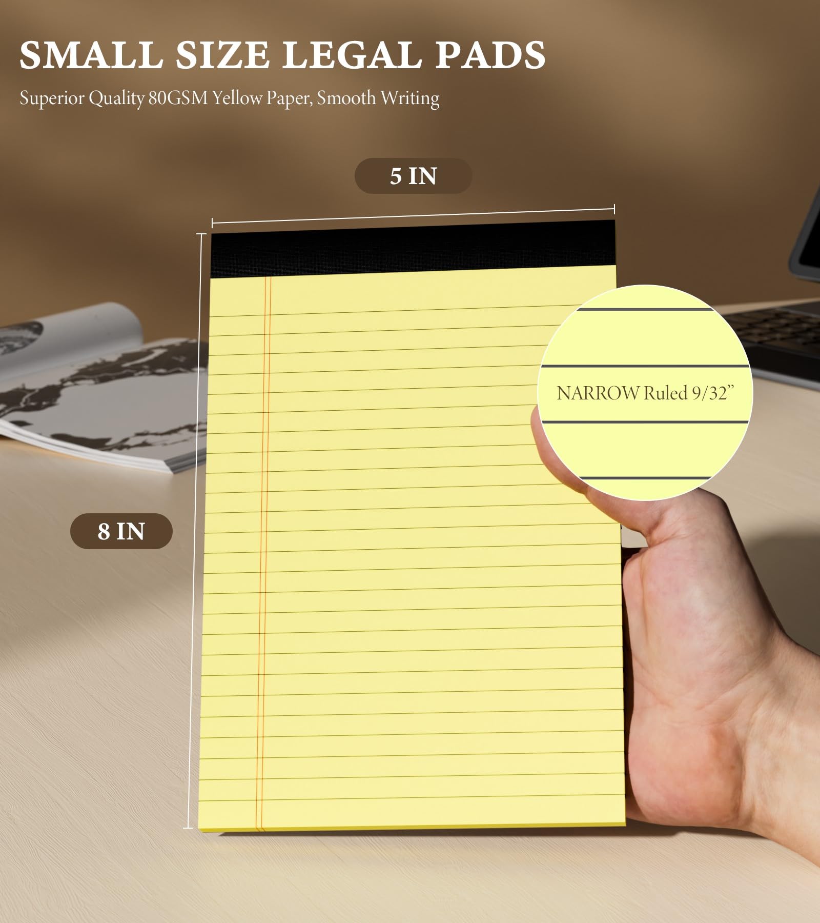 5x8 Small Legal Pads, 6-Pack College Ruled Writing Notepads - 30 Sheets per Pad, Micro Perforated Lined Paper for Office, School & Home Use | Yellow Legal Note Pads for Work, Journaling & Note-Taking