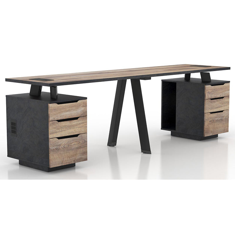 ARTO 2-Person Workstation with 2 Storage Cabinets - 2.4M Warm Oak & Black Office Desk for Home & Business Workspaces