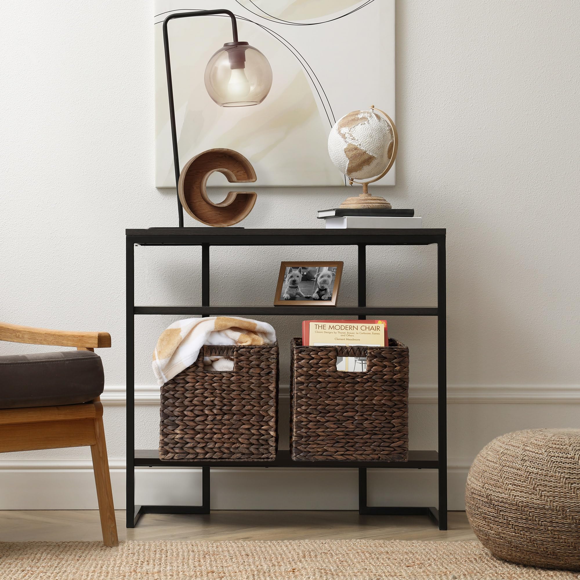 Casafield 12x12 Inch Water Hyacinth Storage Baskets - Set of 2 Collapsible Woven Cube Organizers for Home Organization | Bathroom Shelving, Bedroom Closet, Laundry Room, Pantry Storage & Shelf Bins | Natural Espresso Brown Home Decor Basket