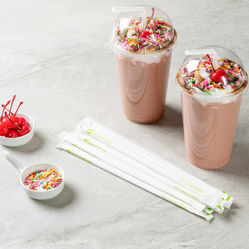 Eco-Friendly Compostable PLA/PBAT Plastic Straws - Flexible, Wrapped, 8 1/4 Inch (100 Count) | Perfect for Restaurants, Cafes, Parties & Sustainable Living