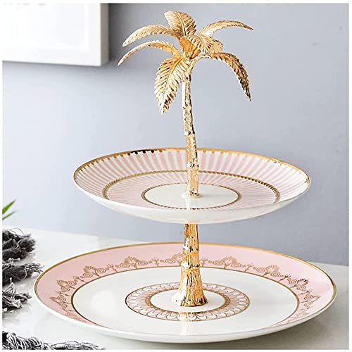 2-Tier Ceramic Cake Stand for Desserts, Fruits & Afternoon Tea - Elegant Pink Table Decor for Home, Living Room, Wedding & Birthday Parties - Perfect Cupcake Holder & Fruit Basket (Size C) - Ideal for Tea Parties, Bridal Showers & Holiday Gatherings