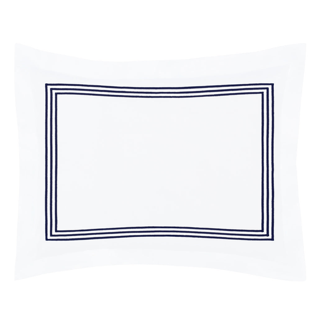 Octavia Navy Blue Embroidered Percale Pillow Sham - Luxury Bedding for Master Bedroom & Guest Room Decor