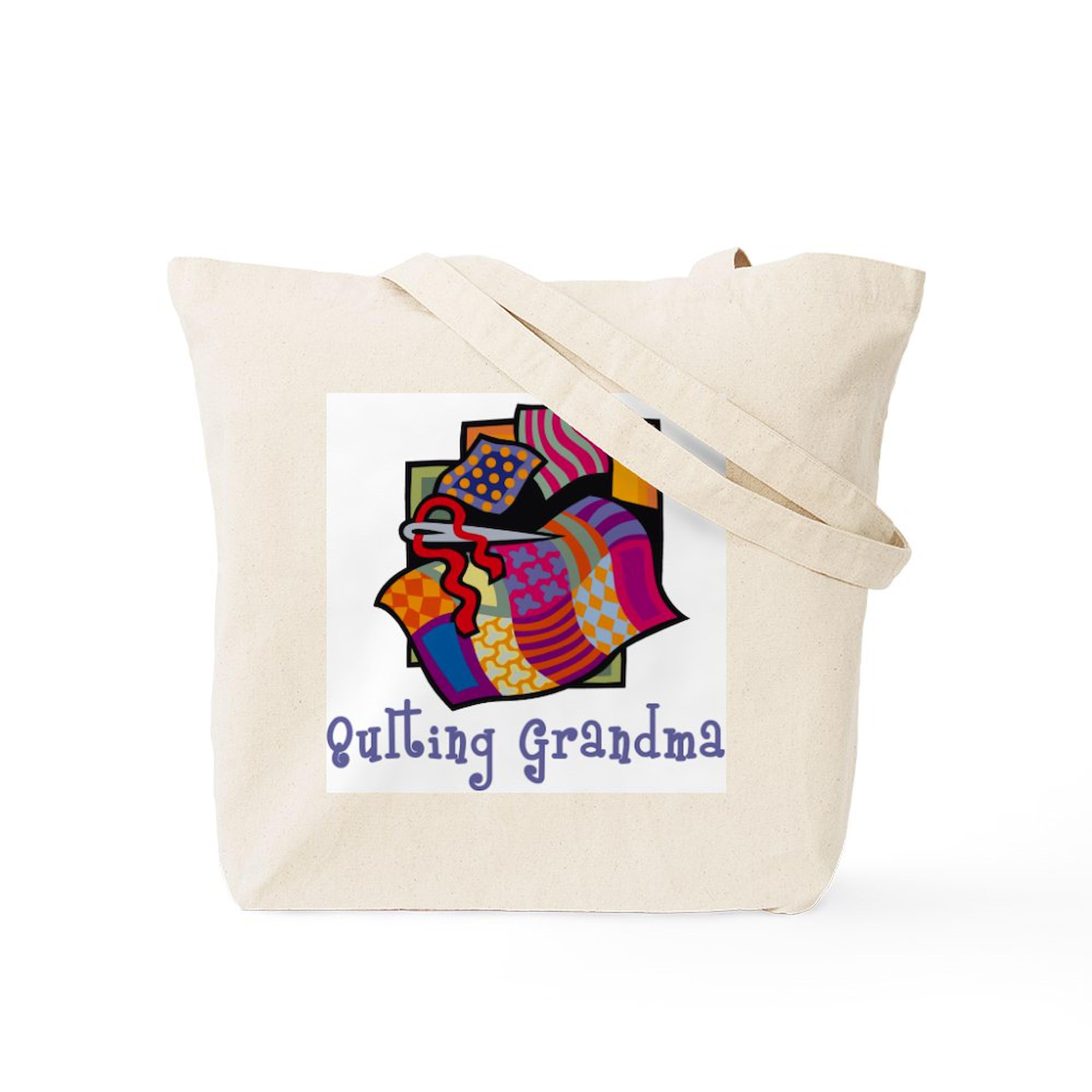 Quilting Grandmother Tote Bag - Natural Canvas Reusable Shopping Bag for Women | Eco-Friendly Grocery Tote for Grandmas, Crafters & Quilters - Perfect for Farmers Market, Book Club & Sewing Supplies