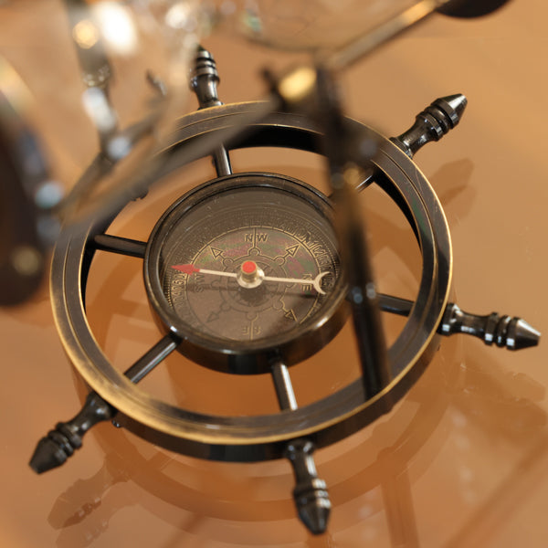 Premium Rotating Compass Hourglass - 3-Minute Sand Timer for Meditation, Yoga, and Office Desk Decor | Unique Gift for Travelers and Home Decor