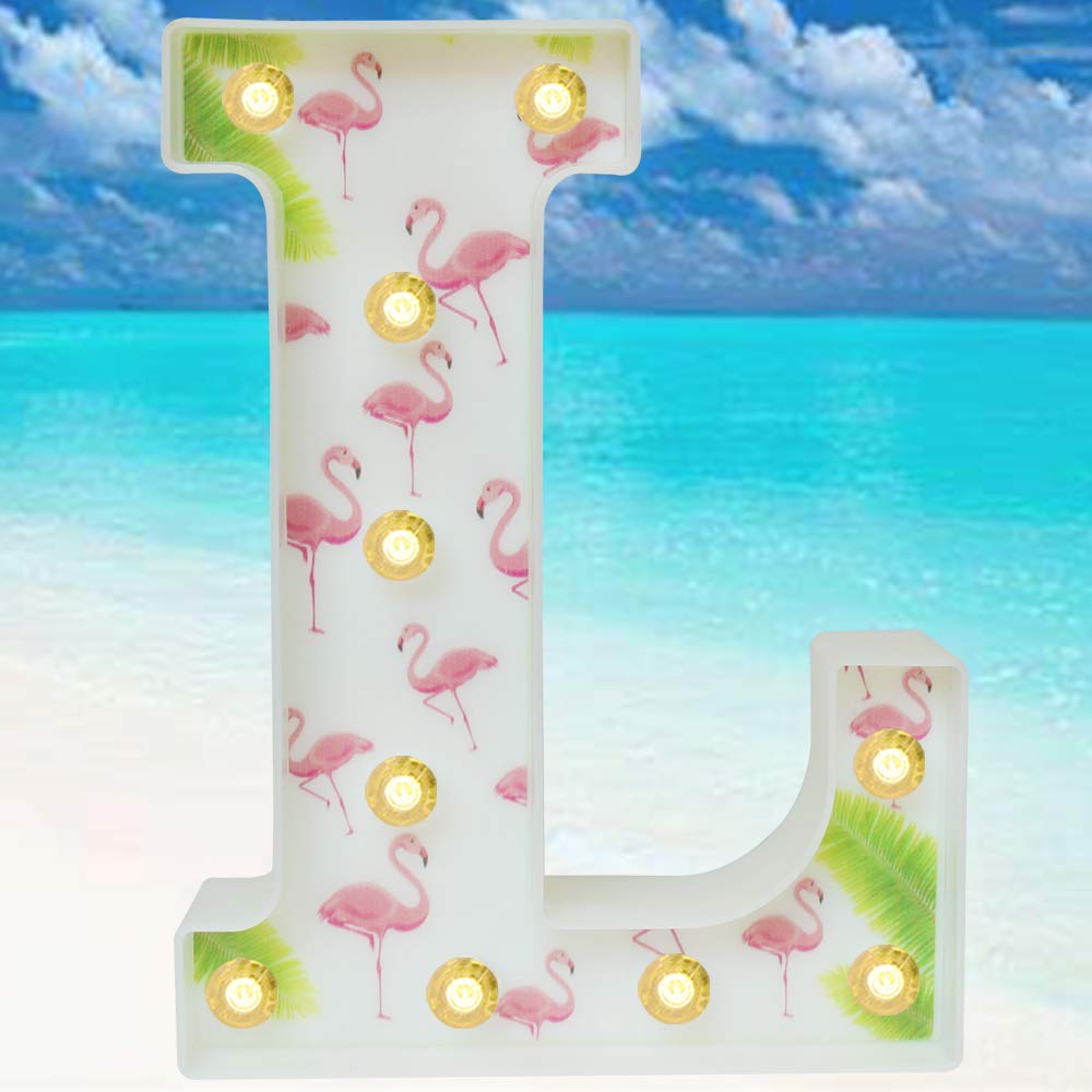 Pooqla Marquee LED Letter Lights - Tropical Luau Party Decor with Flamingos & Palm Trees | Hawaiian Themed Birthday Party Supplies, Bedroom Wall Decor & Table Centerpieces | Perfect for Beach Parties, Summer Weddings & Tiki Bar Decorations