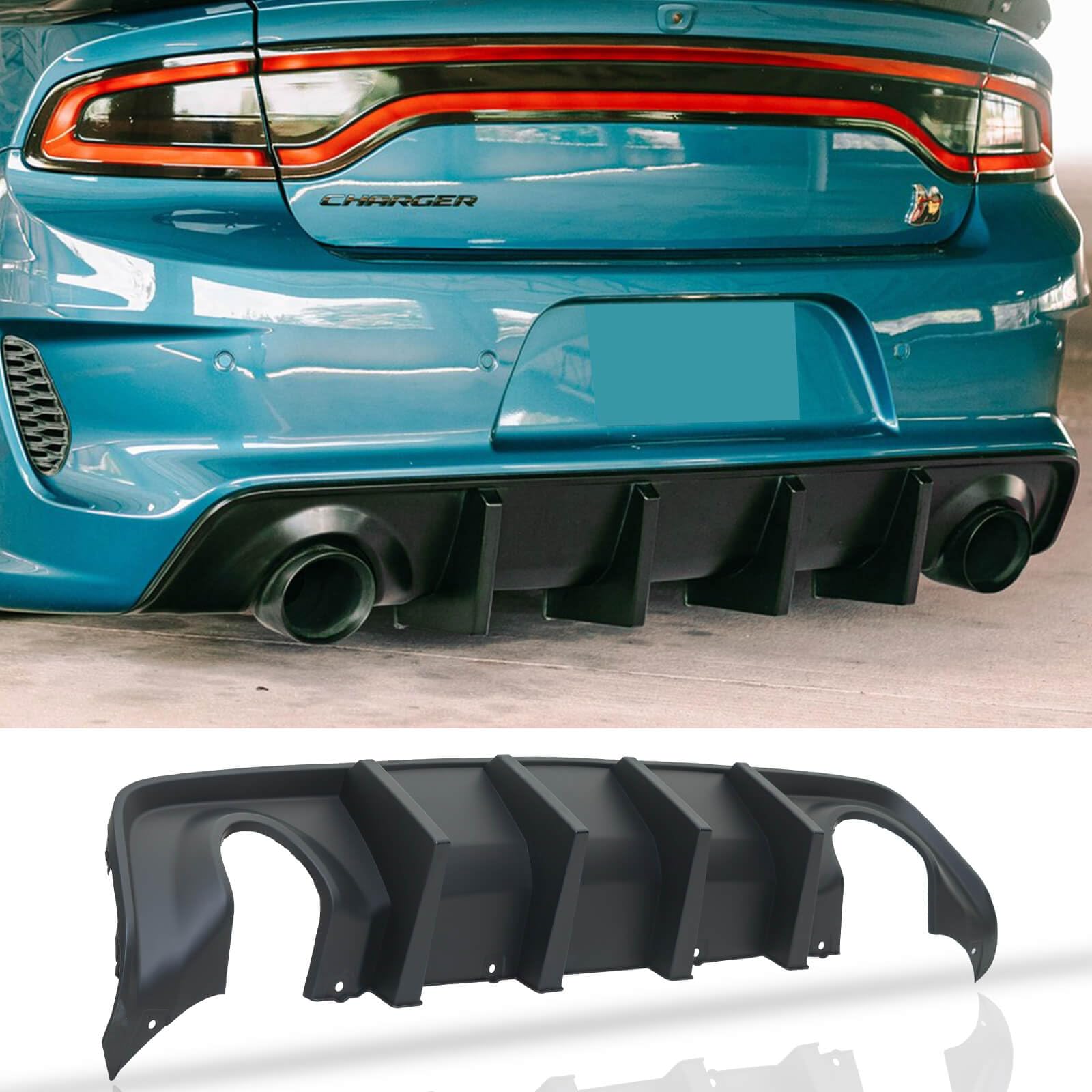WildWell Charger Rear Diffuser for Dodge Charger Widebody SRT Hellcat & Scat Pack 2020-2024 - Matte Black - Enhance Aerodynamics & Style for Racing & Street Performance