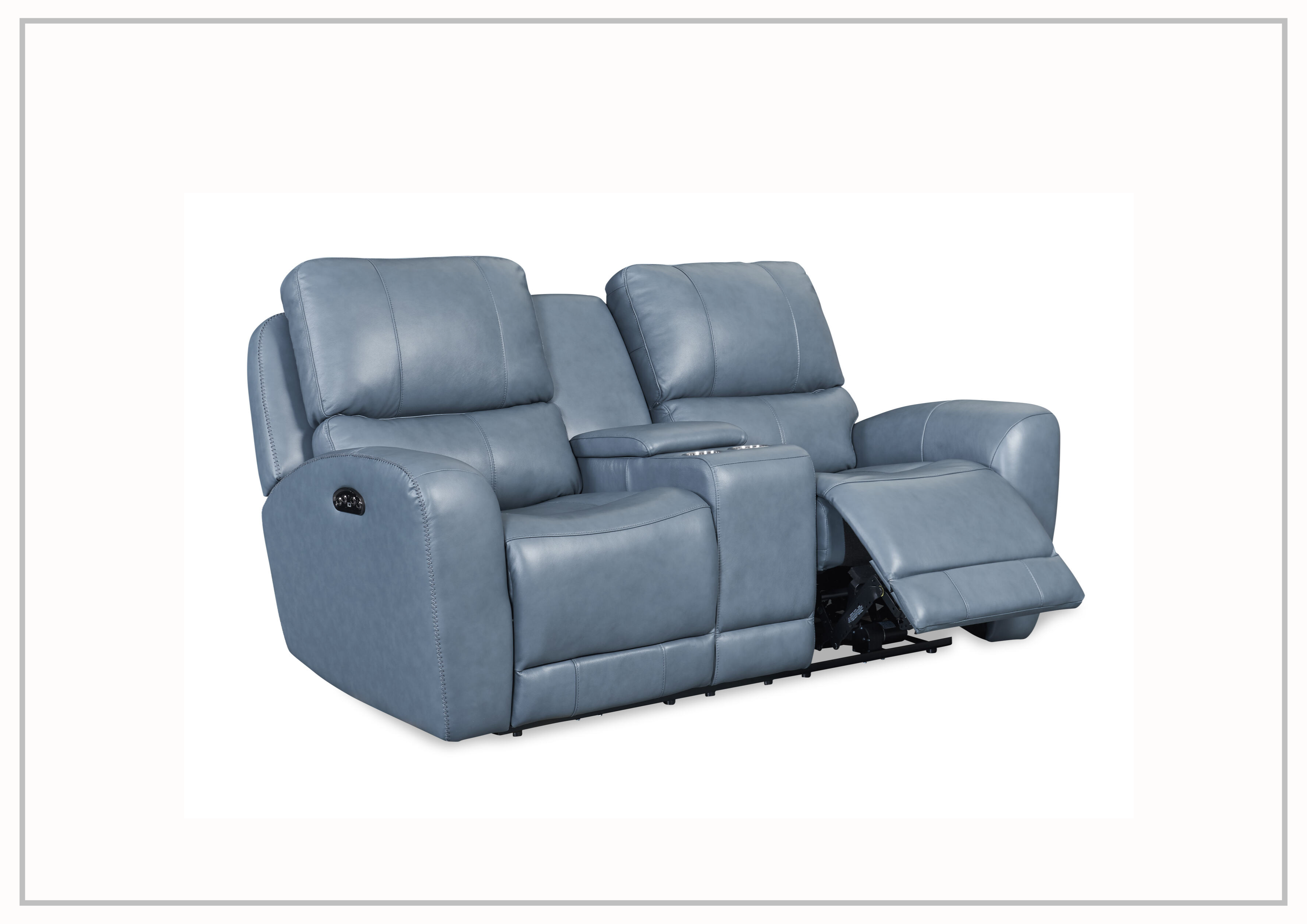 Gio Italia Home Bristol Power Reclining Leather Loveseat with Console in Blue - Modern Two-Seater Recliner Sofa for Living Room, Home Theater & Relaxation