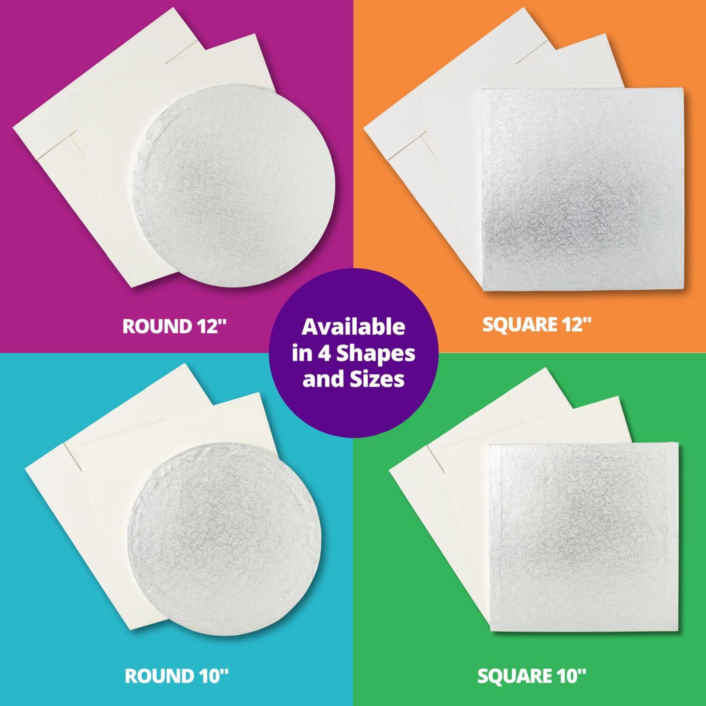 DecoPac 12 Inch Square Silver Cake Drum Board & White Bakery Box Set - Perfect for Wedding Cakes, Birthday Desserts, Pies & Cookie Transport | Durable Cake Plate & Matching Box for Professional Bakers & Home Bakers