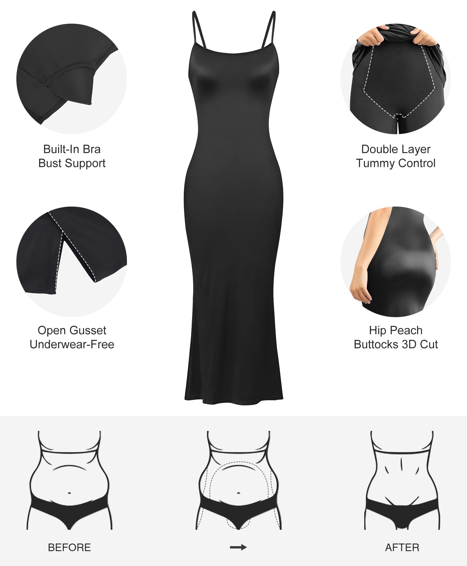 Popilush Shapewear Dress with Built-in Bodysuit - Glitter Bodycon Maxi Dress for Women | Sleeveless Slimming Party Gown for Nightclub, Evening Events & Special Occasions