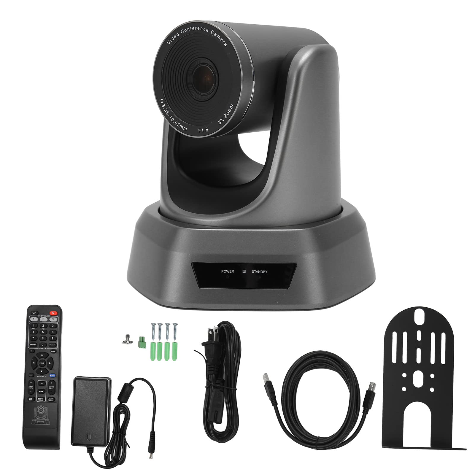 USB PTZ Camera with 3X Optical Zoom - 3 Installation Methods, 128° Wide Angle, Preset Positioning for Video Conferencing & Business Meetings (100-240V, US Plug) - Perfect for Conference Rooms, Online Classes & Remote Work