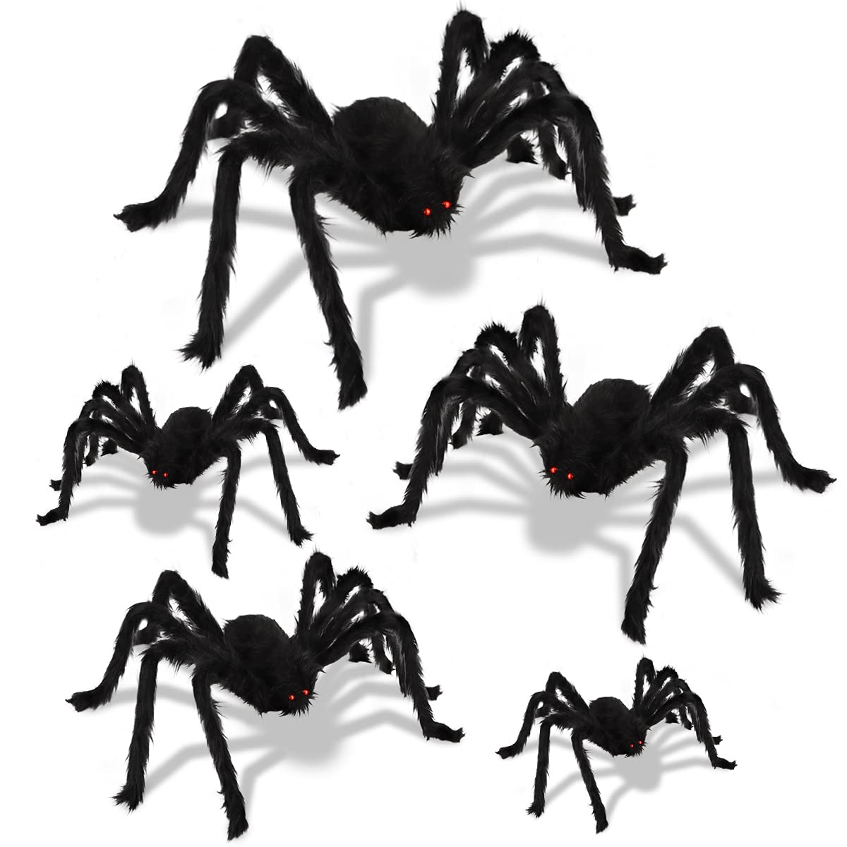 LOVKIZ Giant Halloween Spider Decorations - 5 PCS Scary Outdoor Halloween Decor for Yard, Home & Parties | Perfect for Halloween Outdoor Decorating, Haunted House Themes & Spooky Costume Parties