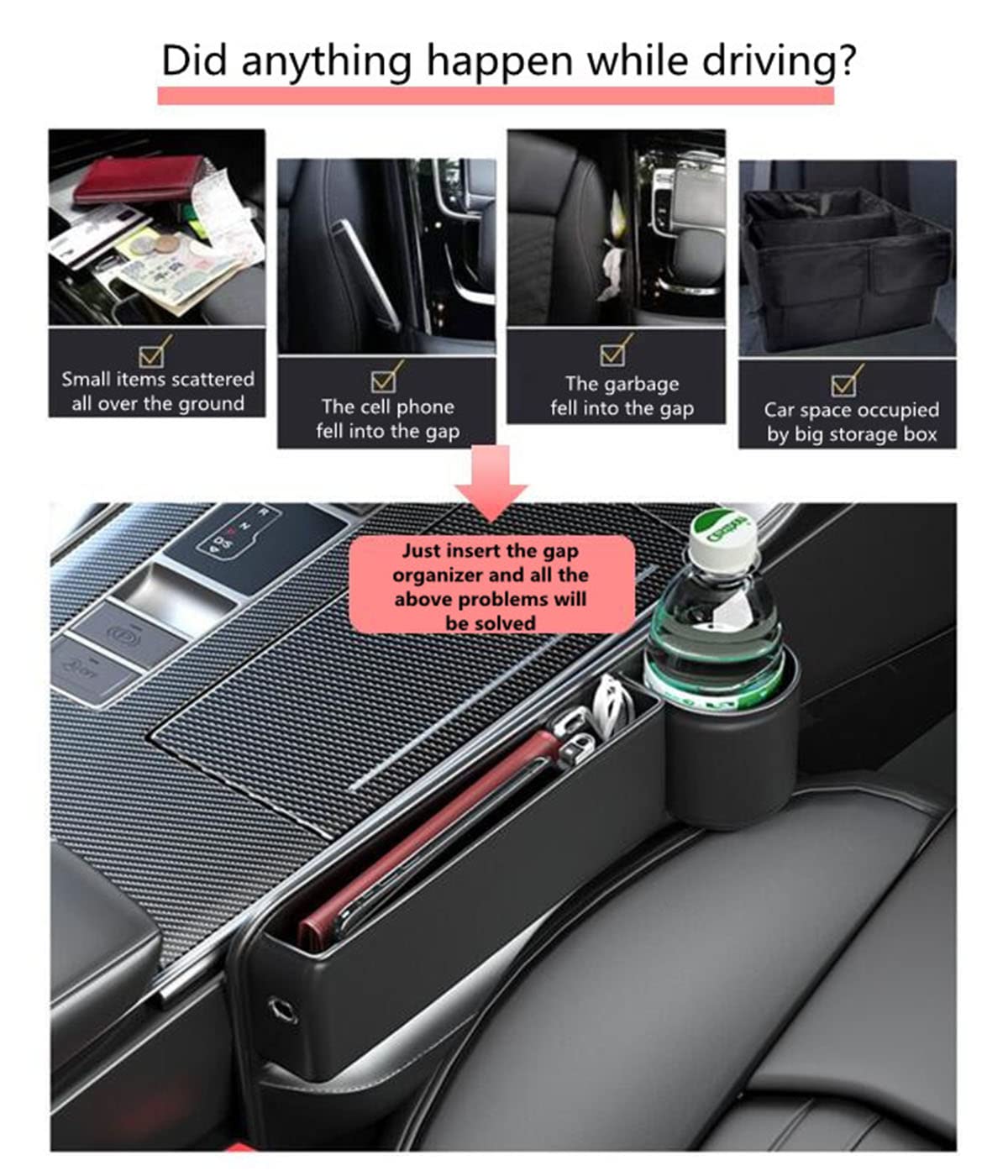 Premium Leather Car Seat Gap Organizer - Auto Console Storage Box with Cup Holder for Phone, Wallet, Keys & Coins | Perfect for Passenger Side Organization | Ideal for Road Trips, Commuting & Daily Driving