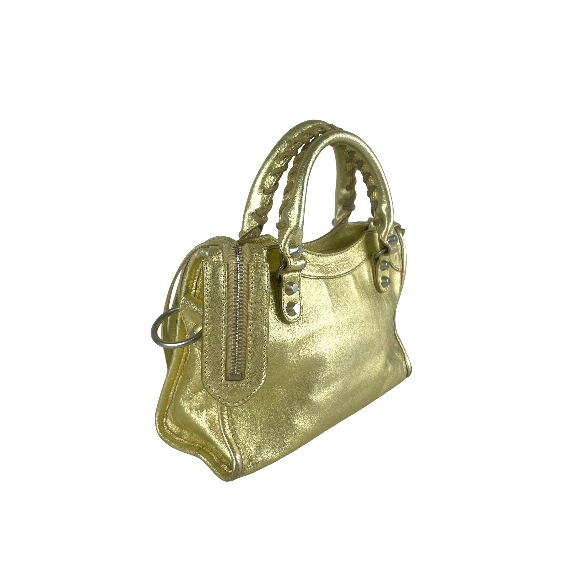 Balenciaga City Mini Gold Leather Crossbody Bag - Luxury Designer Handbag for Women | Perfect for Everyday Use, Travel & Night Out