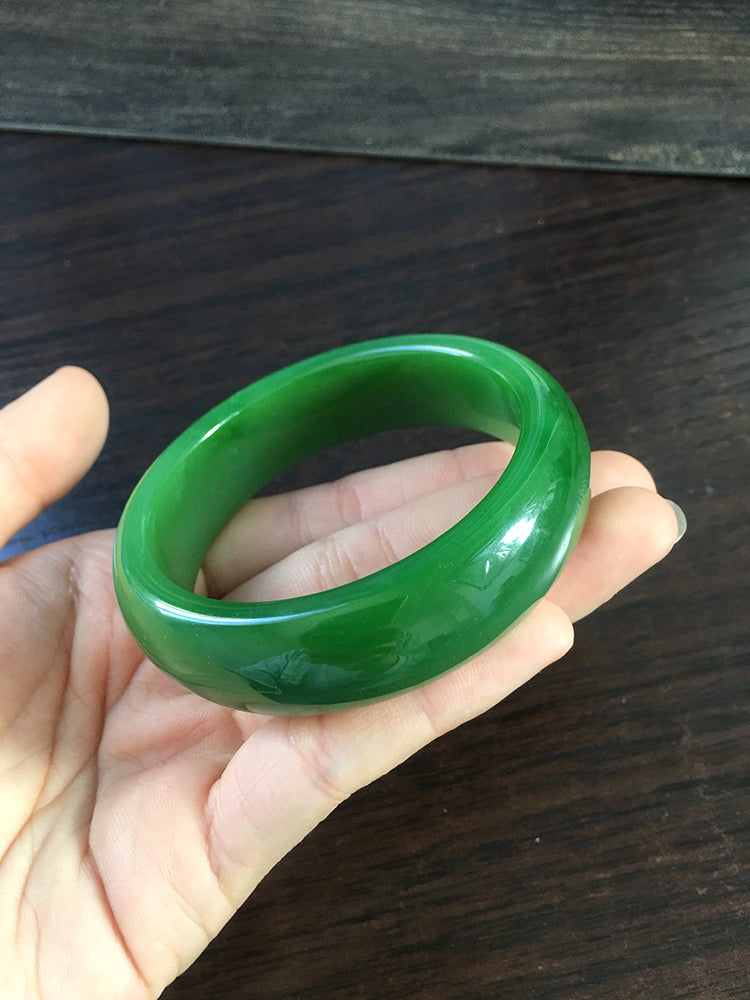 Natural Jade Bangle - Genuine Nephrite Jade Bracelet, 55.3mm Inner Diameter, Handcrafted Jewelry for Women | Perfect Gift for Birthday, Anniversary & Spiritual Healing