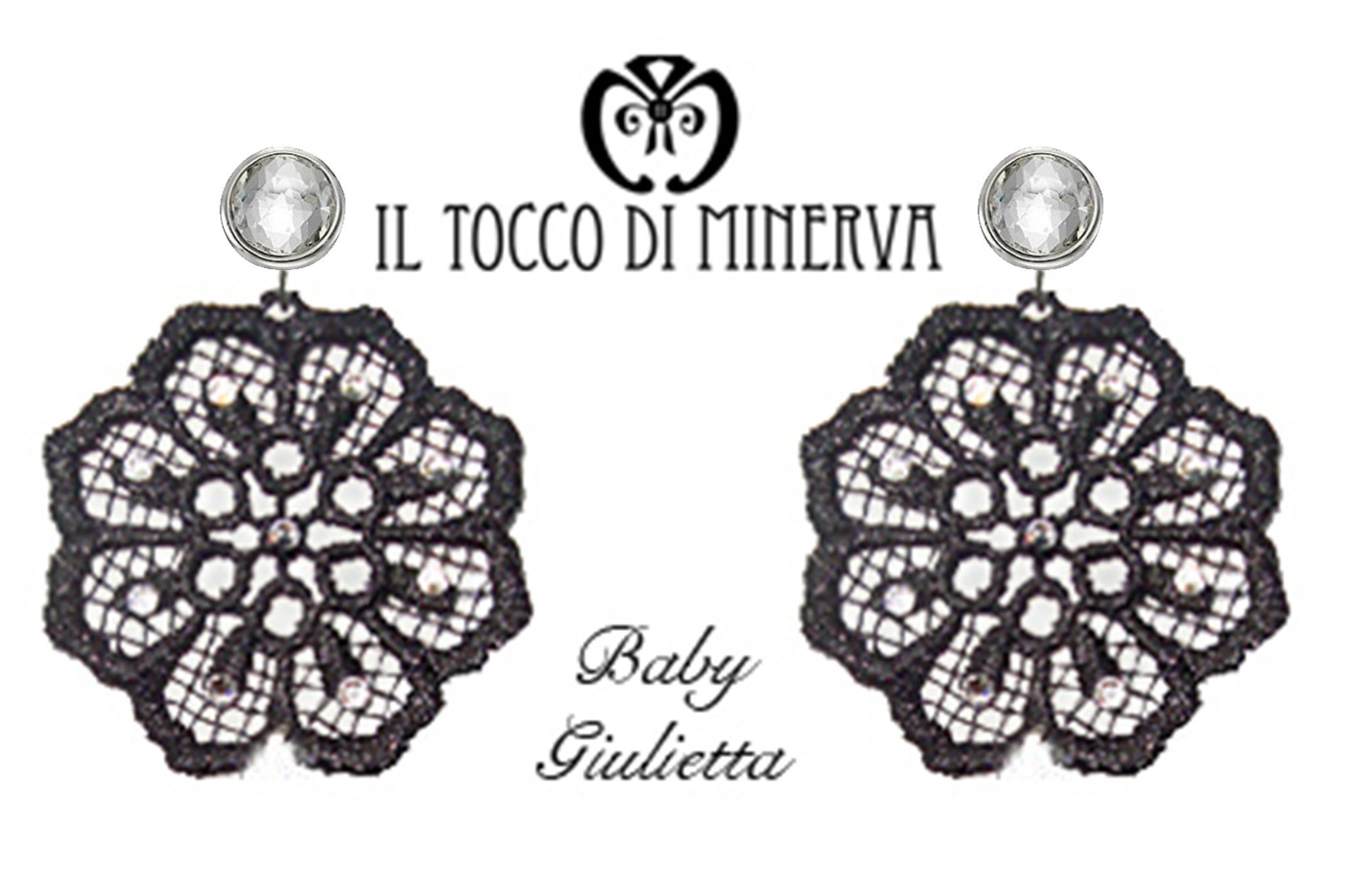 Handmade Italian Lace Earrings with Black Swarovski Crystals - Artisan Baby Giulietta Design for Women | Perfect Christmas Gift, Birthday Present & Special Occasion Jewelry