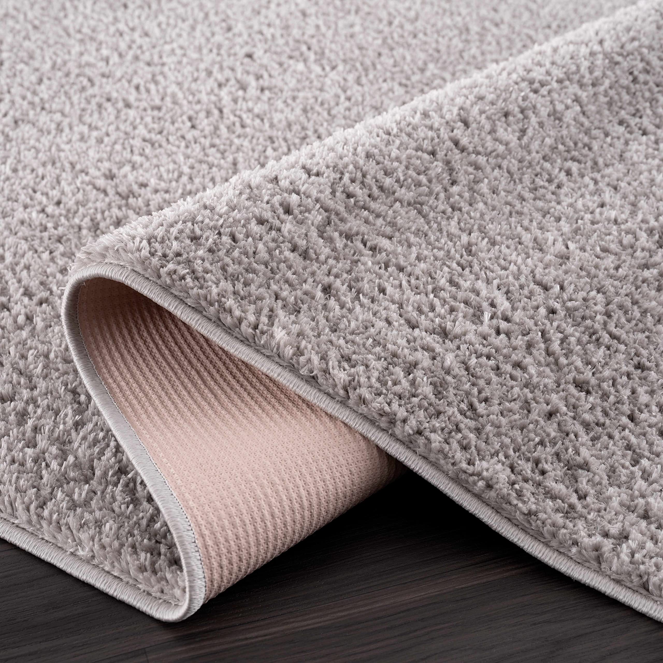 Judy Machine Washable Solid Shag Rug - Soft Fluffy Plush High Pile Area Carpet for Living Room & Bedroom - Light Grey, 5'3
