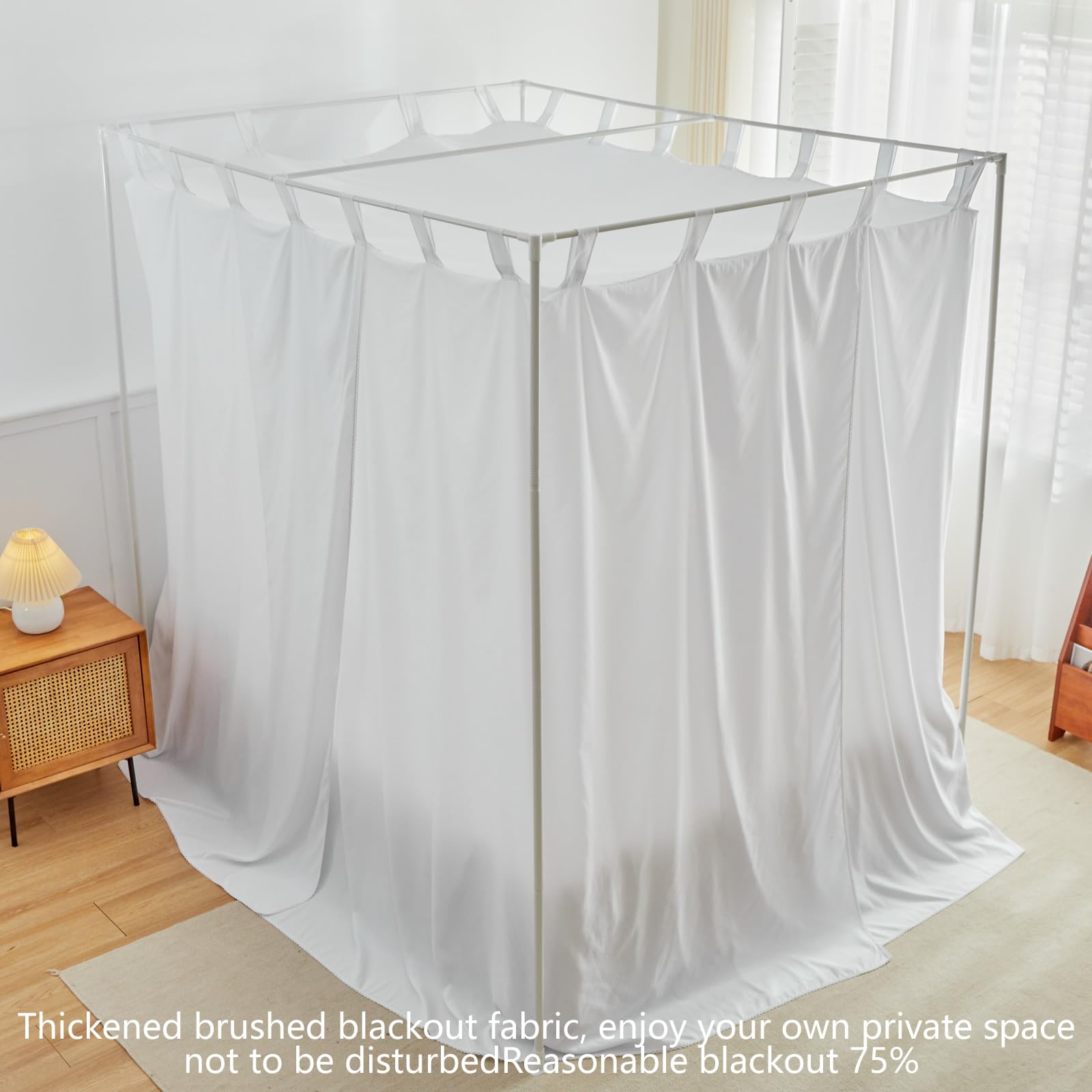AIKASY White Canopy Bed Curtains with Top Ties & Tie Backs - Windproof & Lightproof Twin Size Bedroom Drapes for Princess Style Decor | Perfect for Girls' Bedrooms, Dorm Rooms & Romantic Wedding Settings
