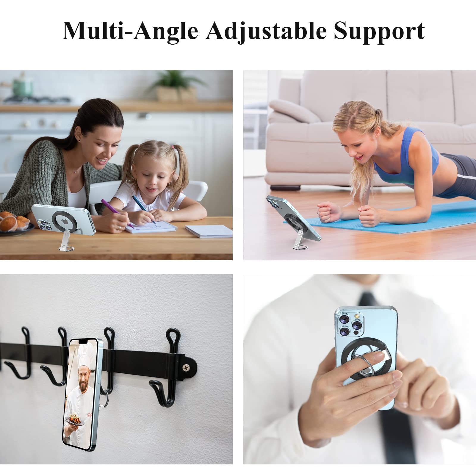 Magnetic Phone Grip & Ring Holder - 360° Adjustable Kickstand for iPhone 16/15/14/13/12 Pro Max/Plus/Mini - MagSafe Compatible Accessories (Black) | Perfect for Hands-Free Viewing, Secure Grip & Multi-Angle Stand for Videos, Calls & Selfies