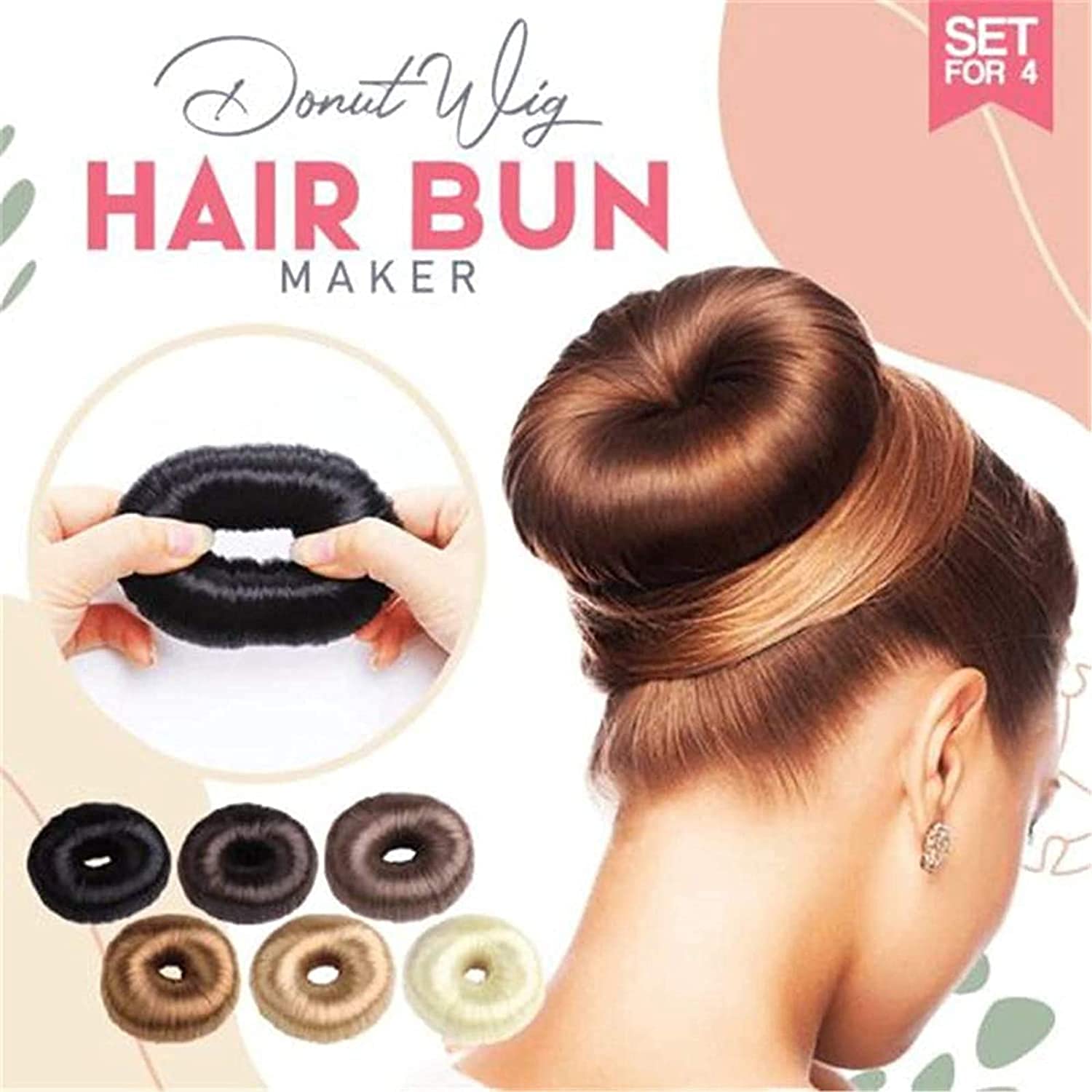 Nihexo 4-Piece Dark Brown Donut Hair Bun Maker Set for Women & Girls - Hair Bun Shaper, Donut Bun Maker, Hairpiece for Updos, Ponytails & Party Hairstyles