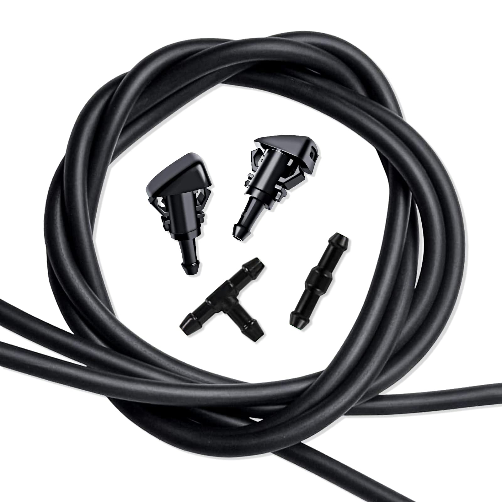 Miytsya 8-Piece Windshield Washer Hose Kit - Compatible with Dodge, Jeep, Ram - 78.7 Inch (2M) Connector Fluid Hose - Replaces OEM #4805742AB, 5113049AA, 5160308AA, 5303833AA - Black - Perfect for Off-Roading, Daily Commuting & Winter Driving