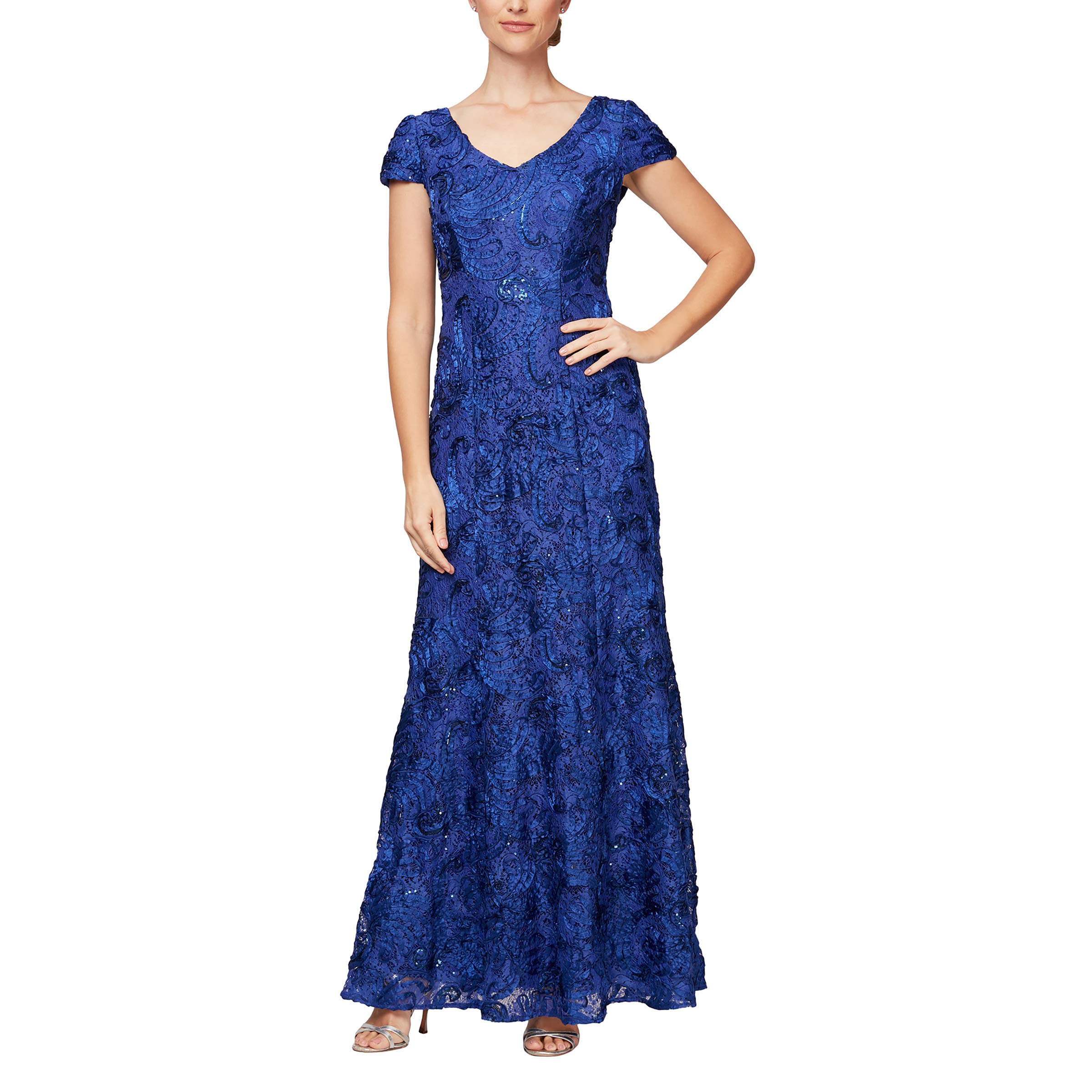 Alex Evenings Women's Long Cap Sleeve Dress - Elegant Formal Gown for Weddings, Parties & Special Occasions