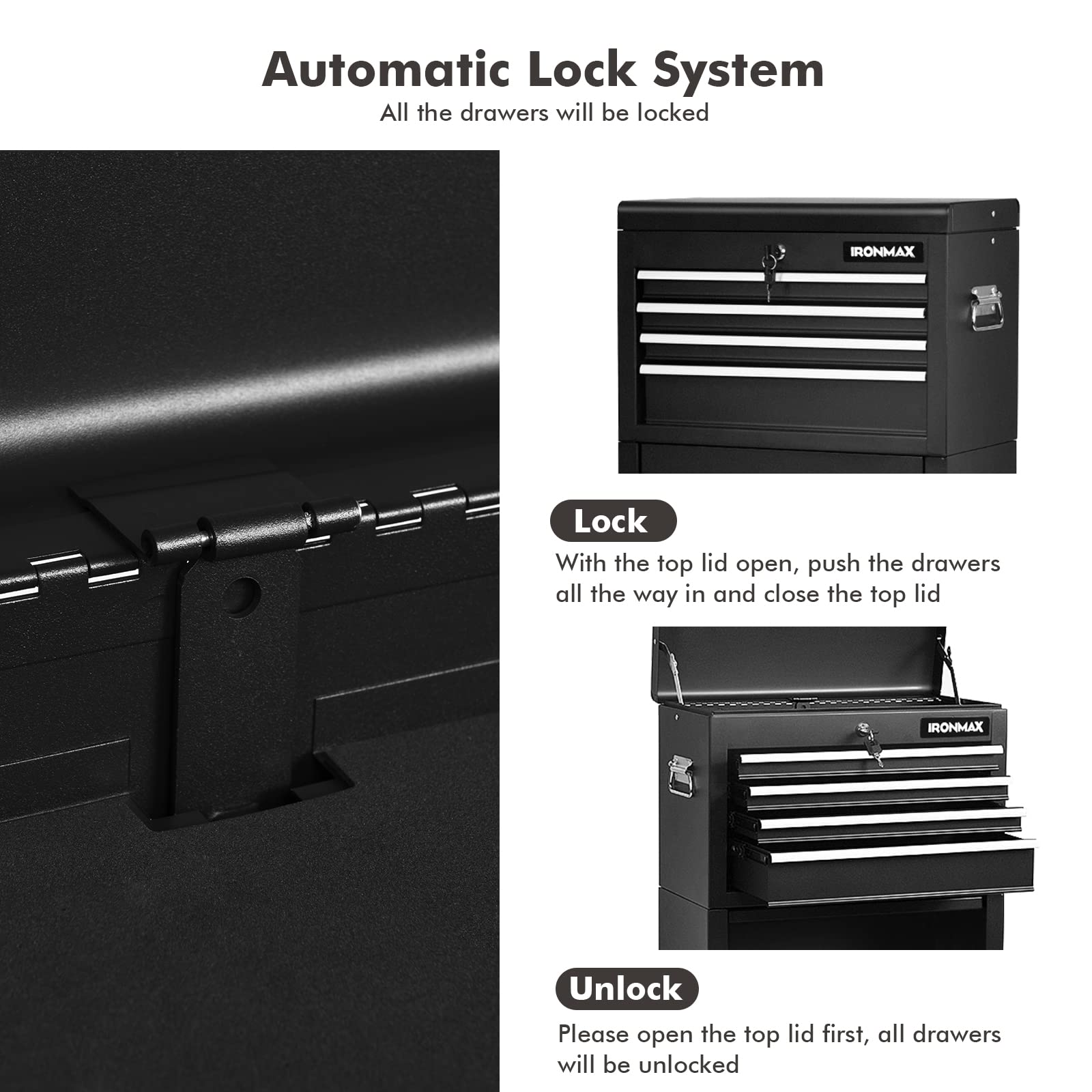 Goplus 6-Drawer Rolling Tool Chest with Auto Locking System - 3-in-1 Tool Box Organizer with Lockable Wheels, Sliding Drawers & Detachable Top - Heavy Duty Tool Storage Cabinet for Garage, Workshop, Home DIY & Professional Use (Black)