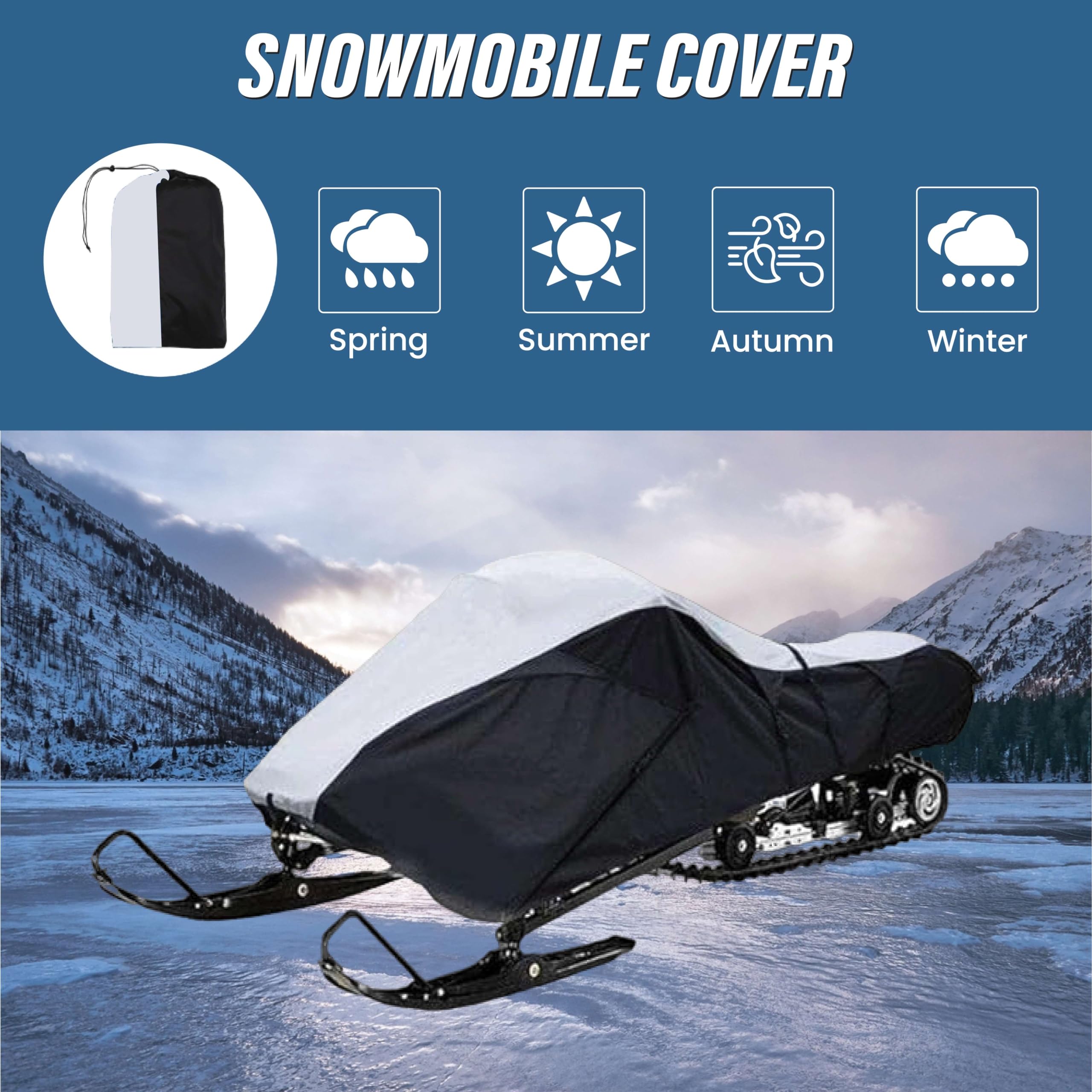 Heavy Duty 600D Waterproof Snowmobile Cover for Polaris, Skidoo, Yamaha - All Weather Protection with Storage Bag, Fits Up to 145