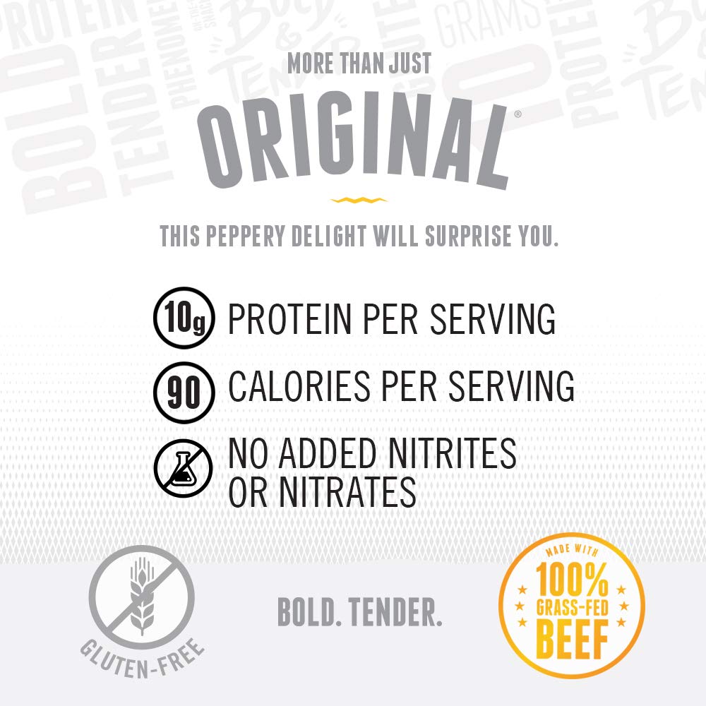 Perky Jerky Original 100% Grass Fed Beef Jerky, 1 oz (Pack of 12) - Antibiotic Free, High Protein (10g per Serving), Low Fat, Tender & Flavorful - Healthy Snack for Hiking, Camping, Road Trips and Office Breaks