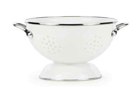 Premium Stainless Steel 3 Quart Colander - Heavy Duty White Enamel Finish - Perfect for Pasta, Salad, Washing Fruits & Vegetables - Durable Kitchen Strainer for Home & Restaurant Use