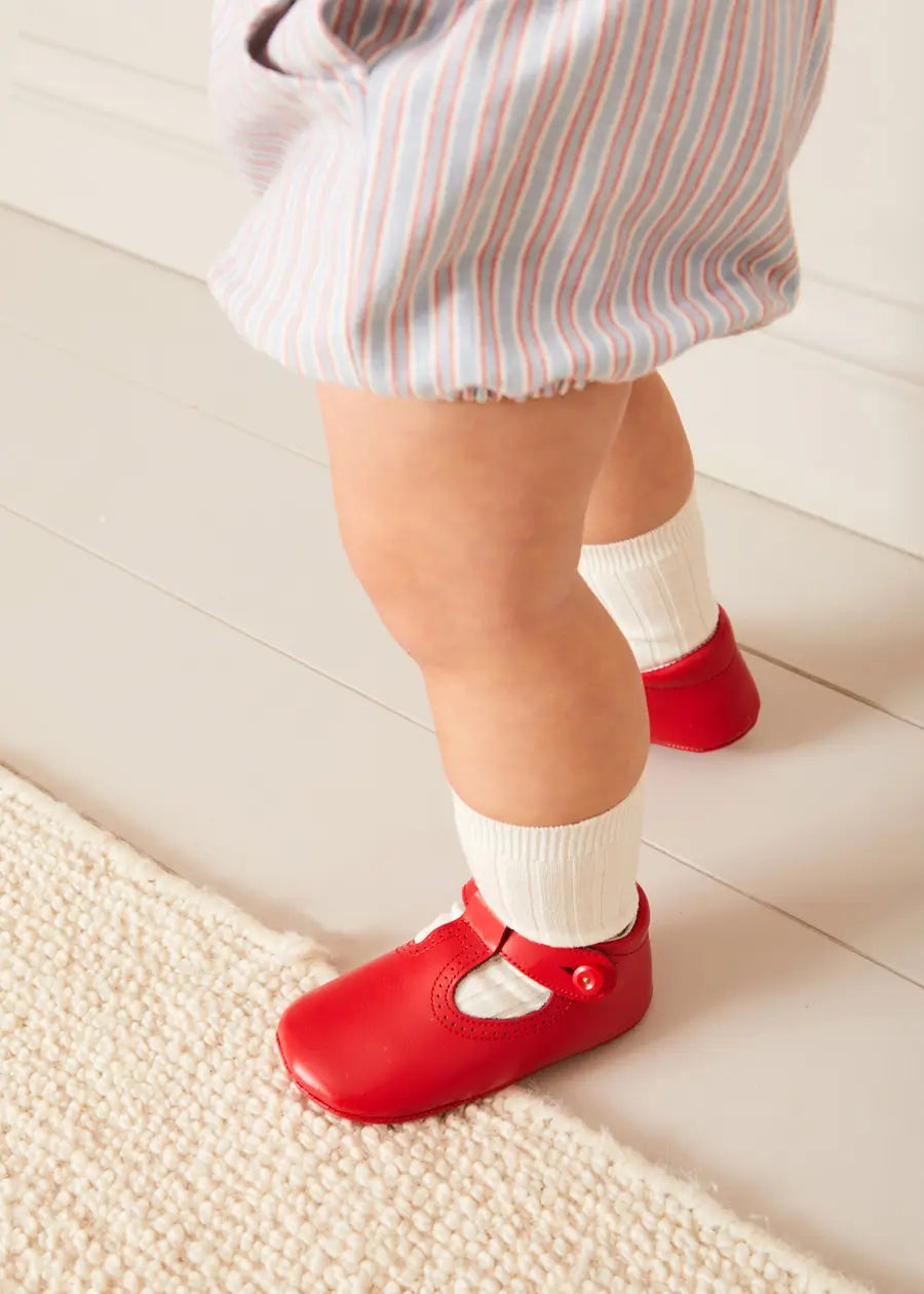 Red T-Bar Baby Pram Shoes (Size 17-20 EU) - Soft Leather First Walkers for Newborns & Infants - Perfect for Special Occasions, Photo Shoots & Everyday Wear