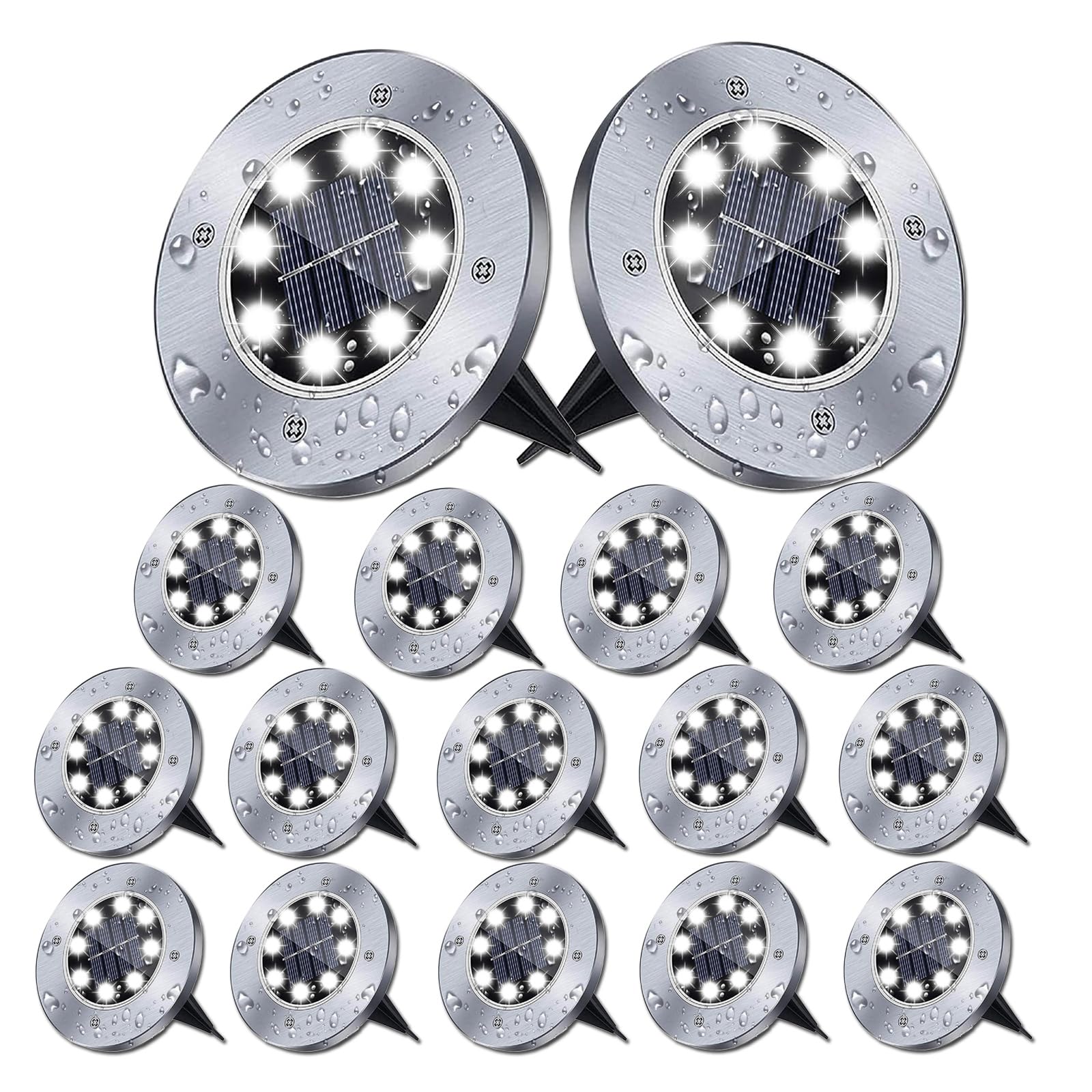 16 Pack Solar Ground Lights Outdoor Waterproof - Solar Garden Lights for Yard, Pathway, Lawn, Patio & Deck - White LED Landscape Lighting for Walkway & Garden Decor (Perfect for Evening Outdoor Ambiance)