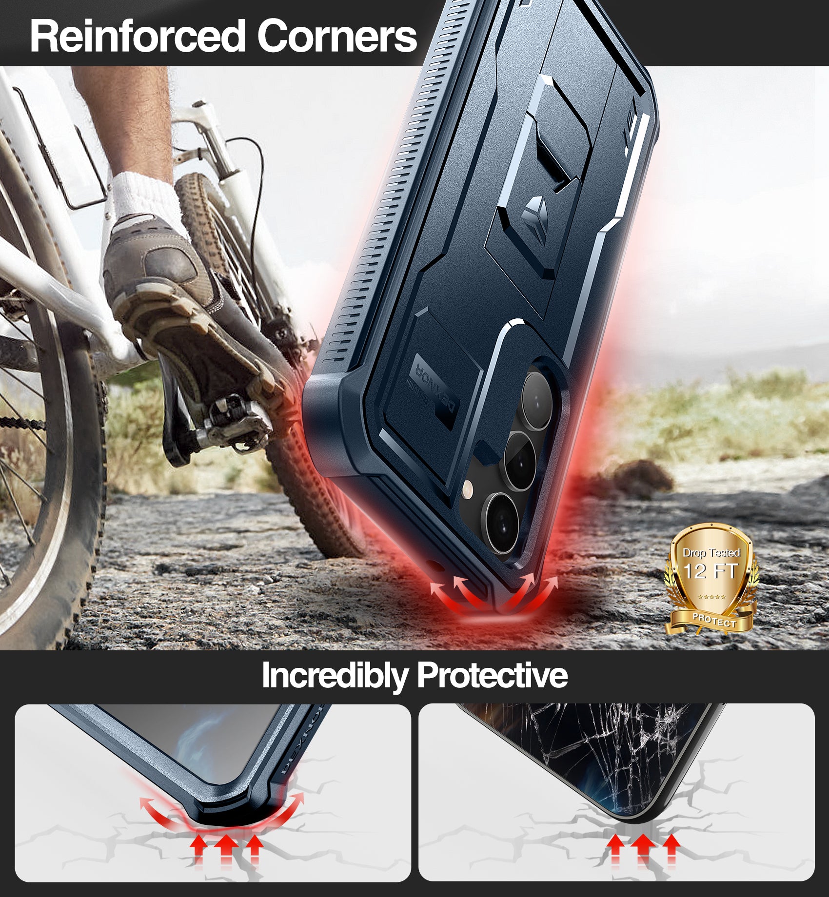 Dexnor Heavy Duty Shockproof Rugged Case for Samsung Galaxy S23 Plus with Built-in Screen Protector, Full Body Bumper & Kickstand - Perfect for Outdoor, Work, and Everyday Protection