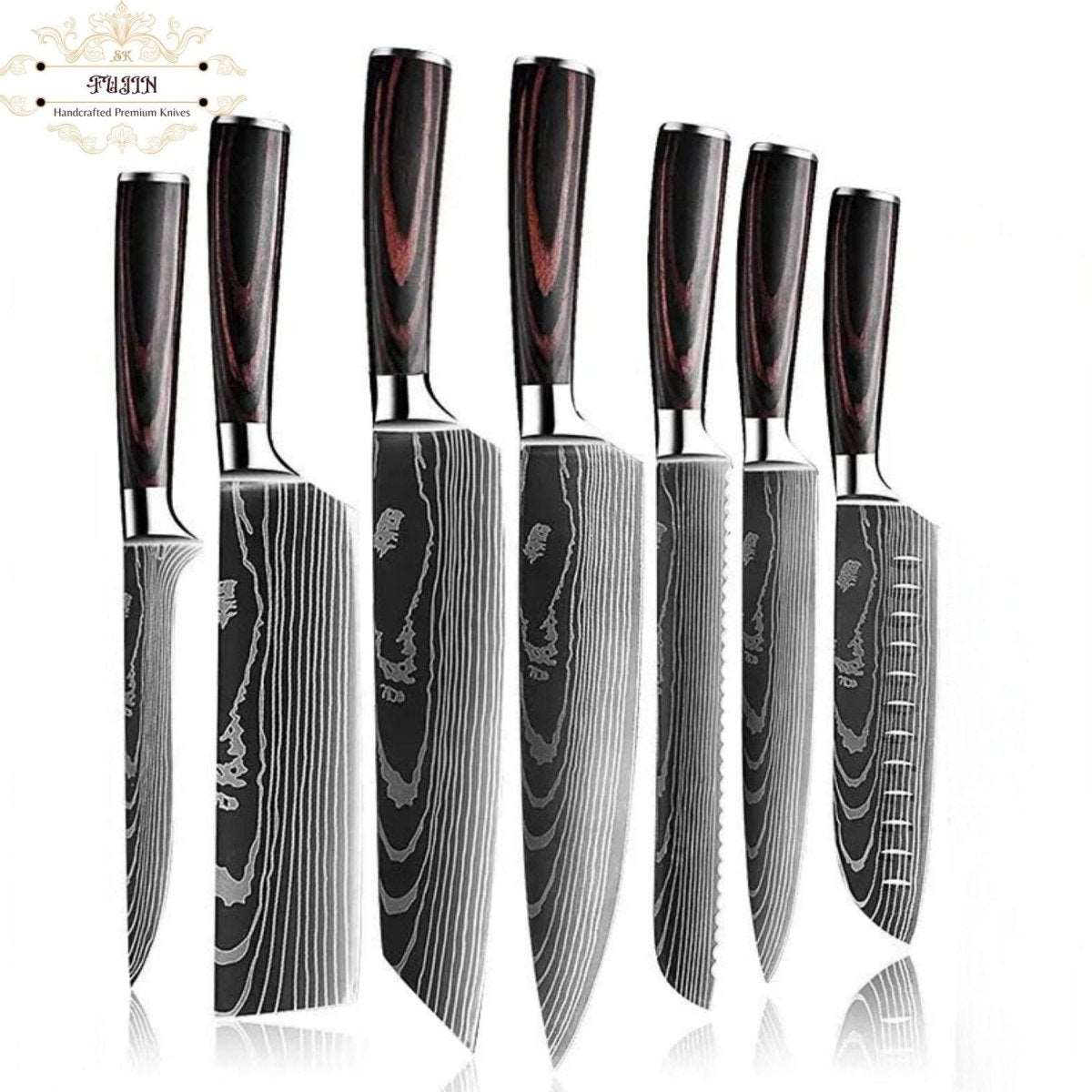 Premium Fujin 7-Piece Chef Knife Set with Pakkawood Handle - Professional Kitchen Knives for Cooking, Slicing, Dicing - Perfect for Home Chefs & Culinary Enthusiasts
