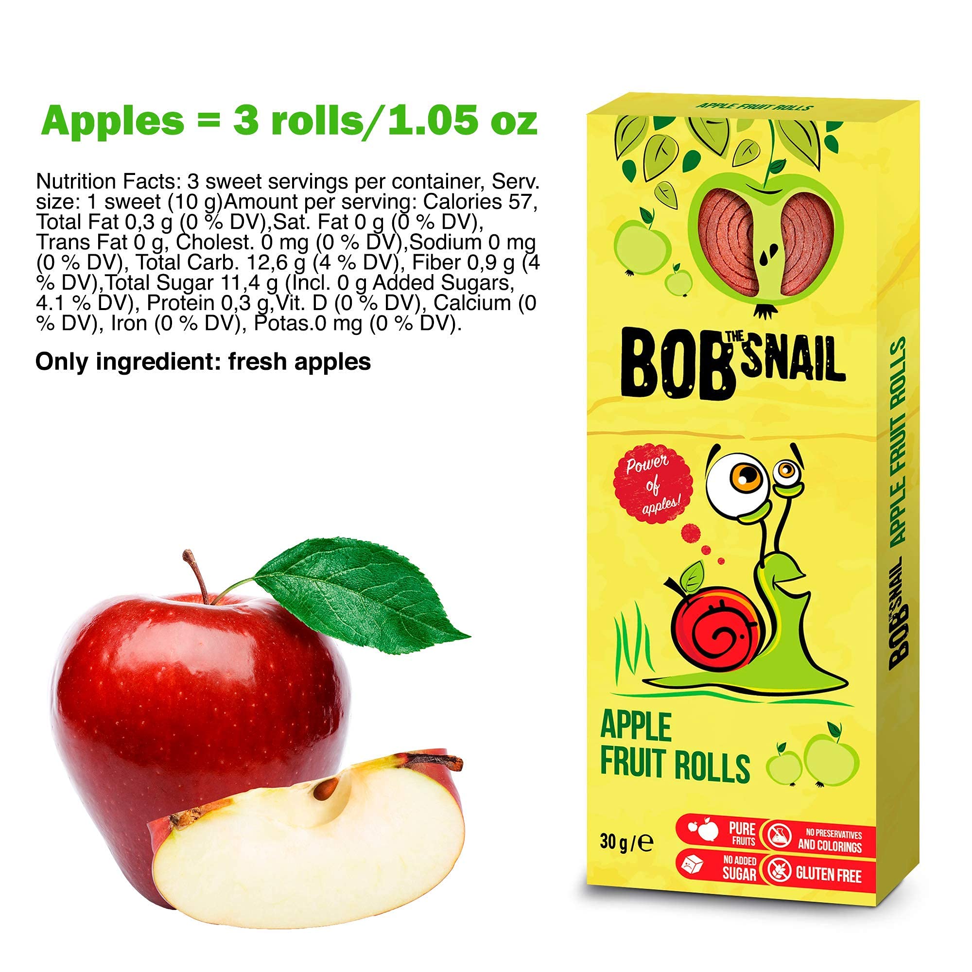 Healthy Fruit Snacks by BOB SNAIL - All-Natural, Vegan & Gluten-Free Snacks for Adults & Kids - Perfect for Lunchboxes, Road Trips & After-School Treats