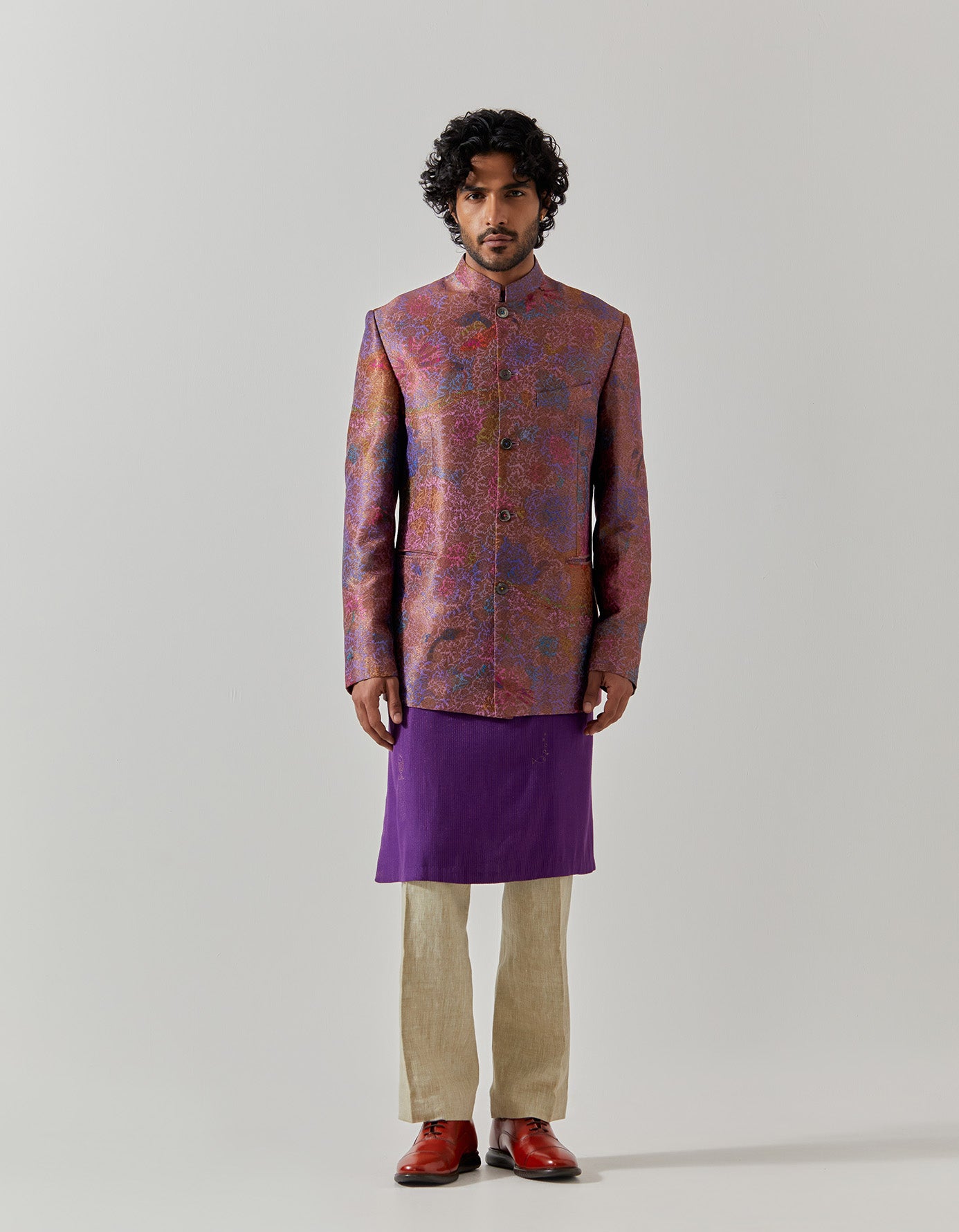 Bandhgala Silk Brocade Amethyst Fresco Jacket for Men | Elegant Indian Wedding Sherwani | Perfect for Formal Events & Cultural Celebrations
